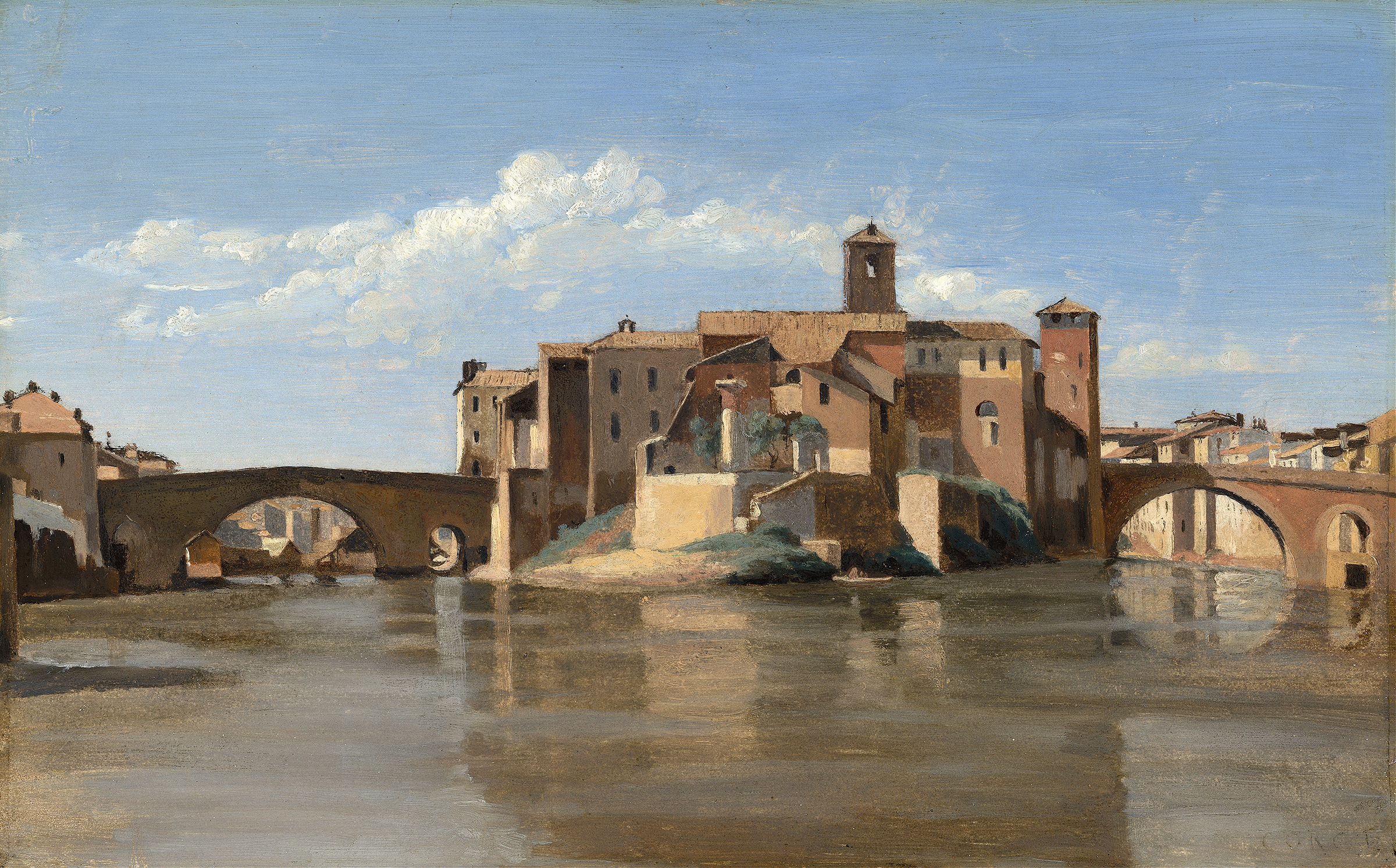 The Island and Bridge of San Bartolomeo, oil painting by Jean-Baptiste-Camille Corot