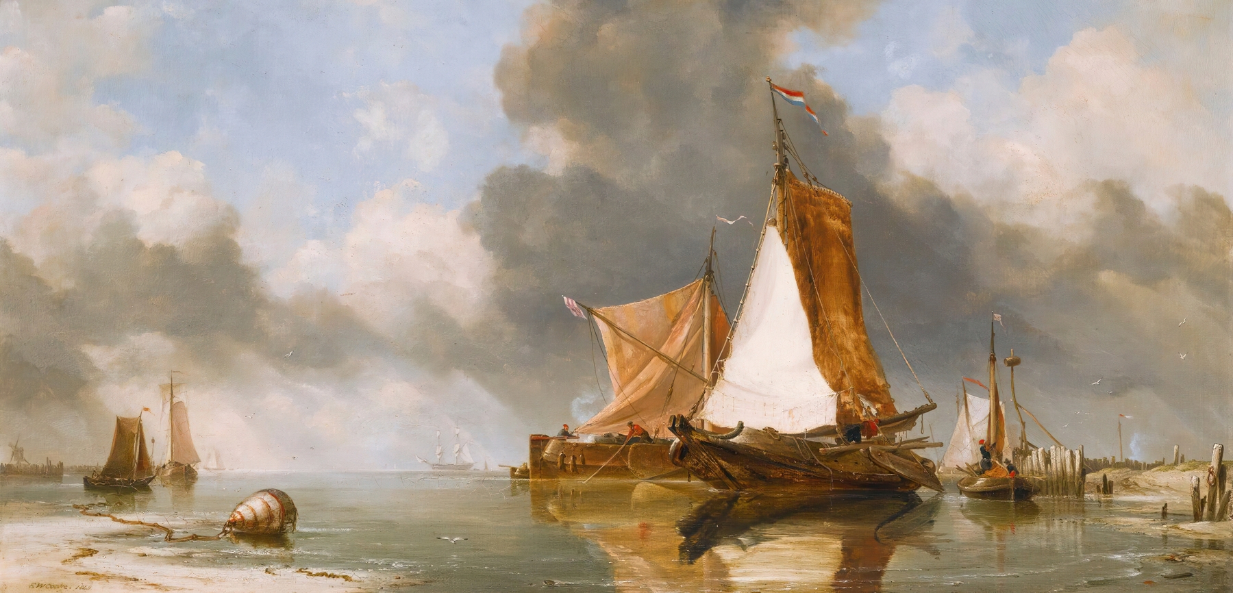 A Dutch Calm, Zuider Zee Fishing Craft, by Edward William Cooke, public domain