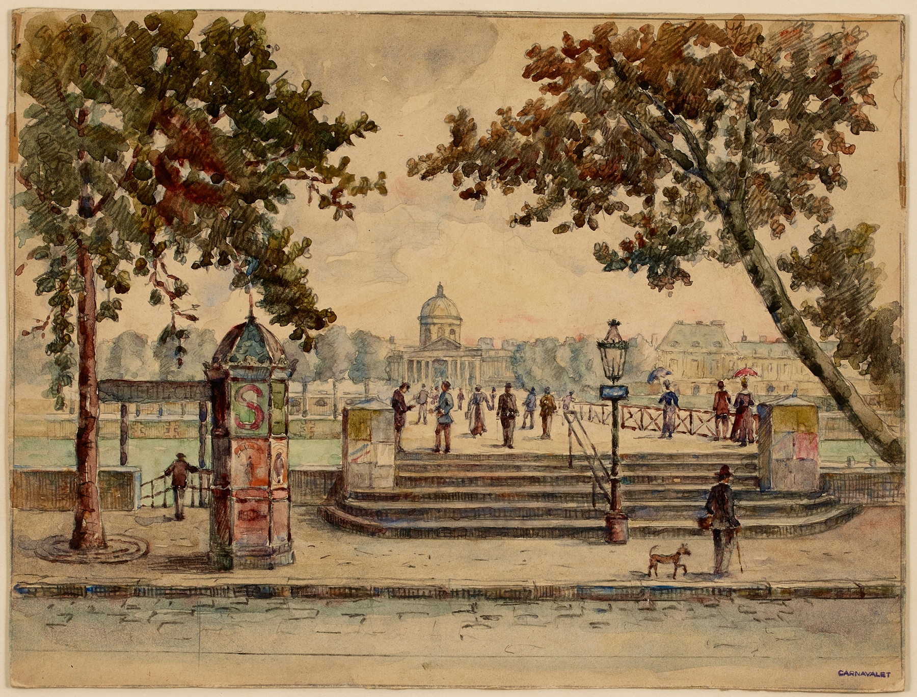 Passerelle des Arts by Georges-Henri Manesse, oil on canvas depicting a bridge over a river.