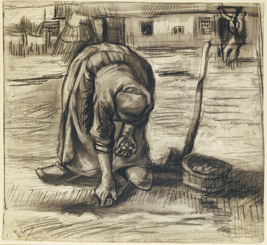 Vincent van Gogh's 'Planteuse de pommes de terre' depicts a potato planter in a rural setting.