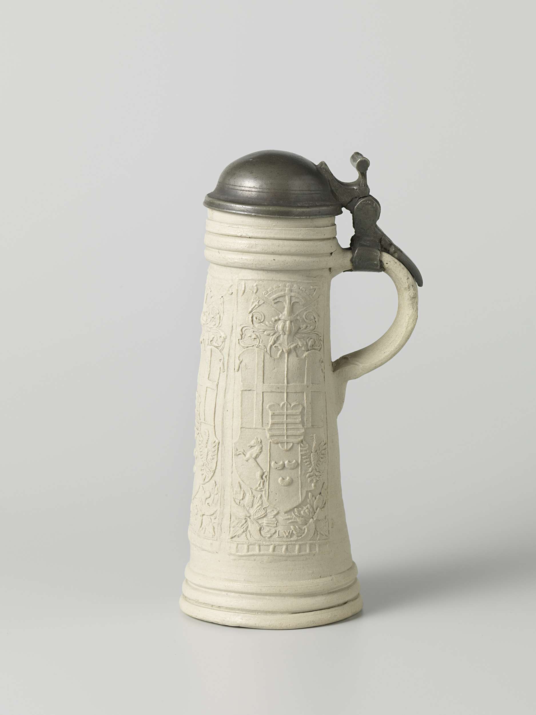 Cylindrical silver tankard by Monogrammist LW with combined arms of Cologne and Paderborn