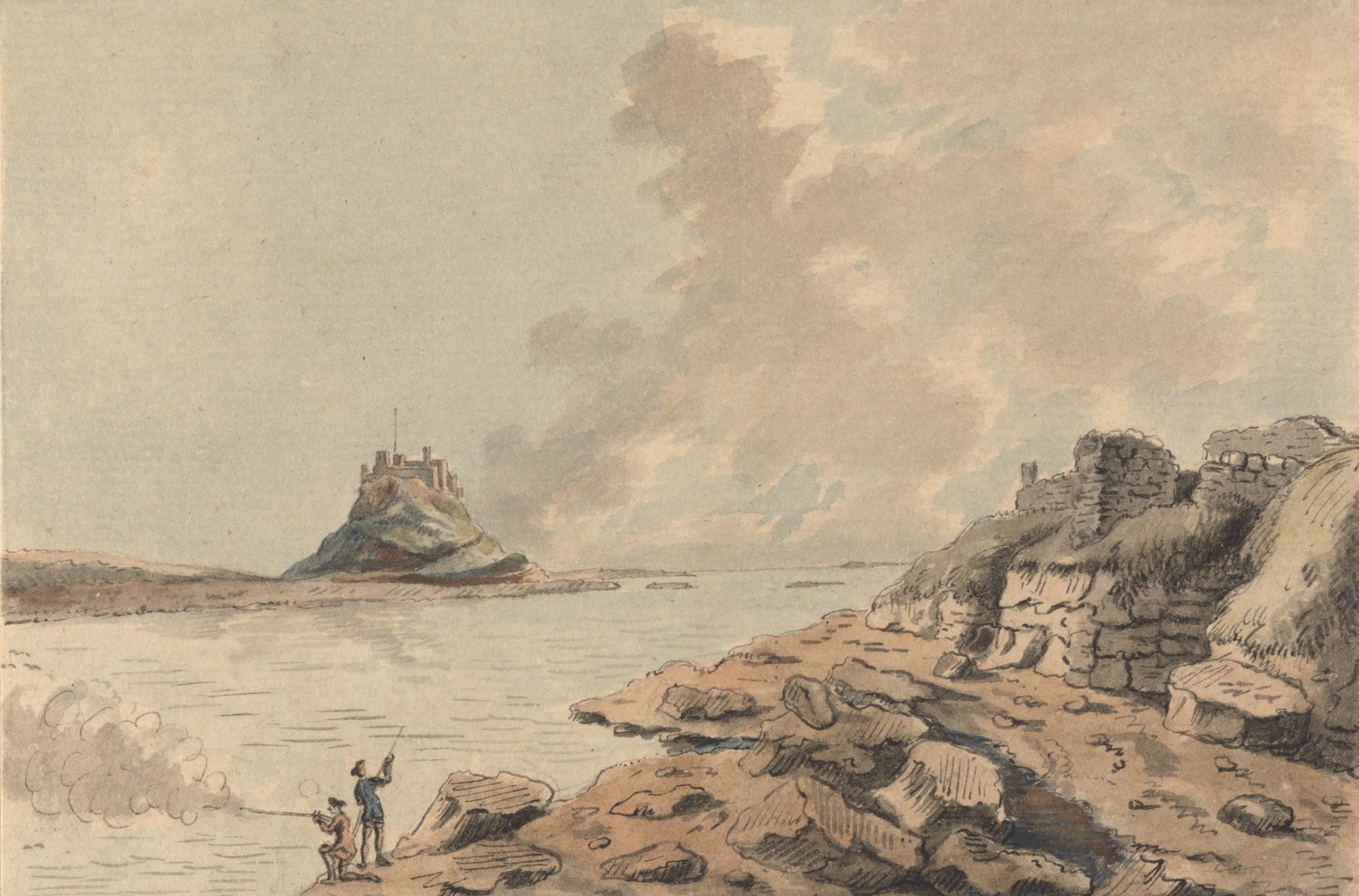 Engraving of Holy Island and Castle, Northumberland by Capt. Francis Grose