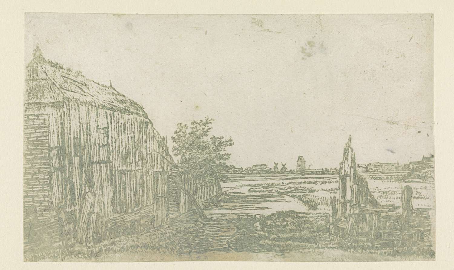 Luminous waterway scene with sunlight by Jan Ruyscher, etching