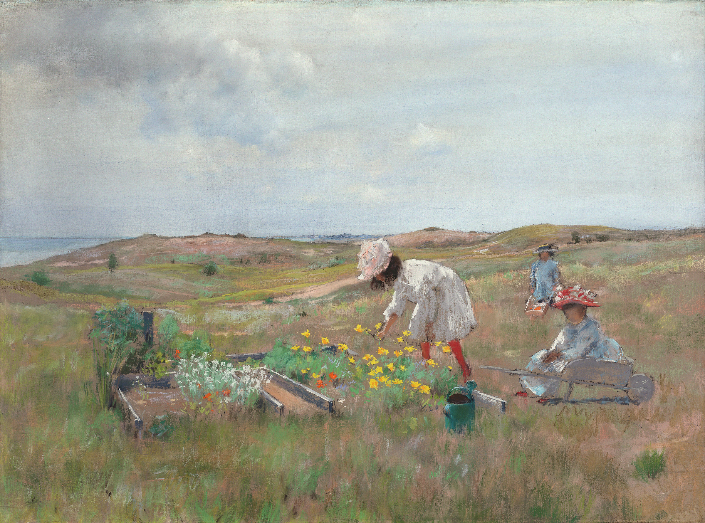 Gathering Flowers, Shinnecock, Long Island, by William Merritt Chase, public domain