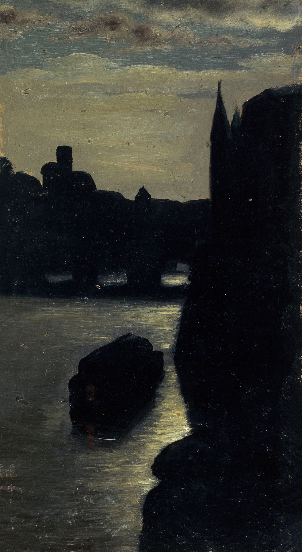 Les bords de la Seine, près du palais de justice, effet de nuit, oil on canvas by Charles-Emile Cuisin