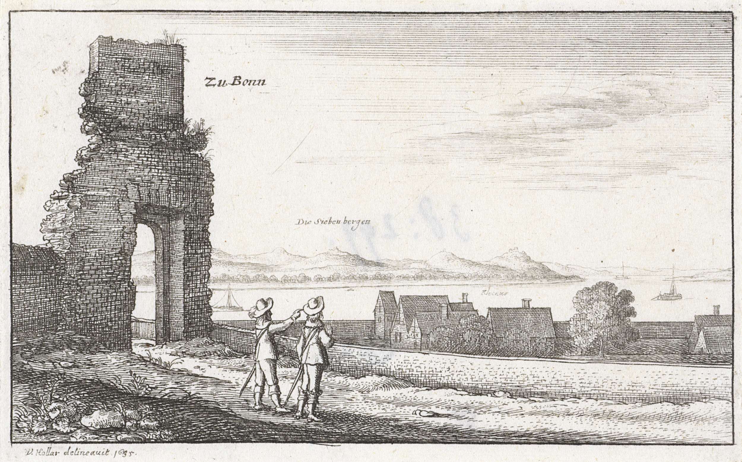 Landscape with hills and river, etching by Wenceslaus Hollar
