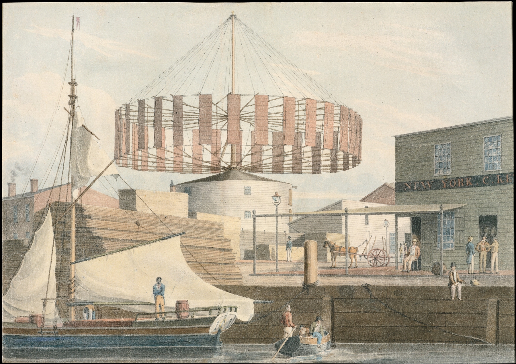 Circular Mill, King Street, New York, watercolor on paper by John William Hill