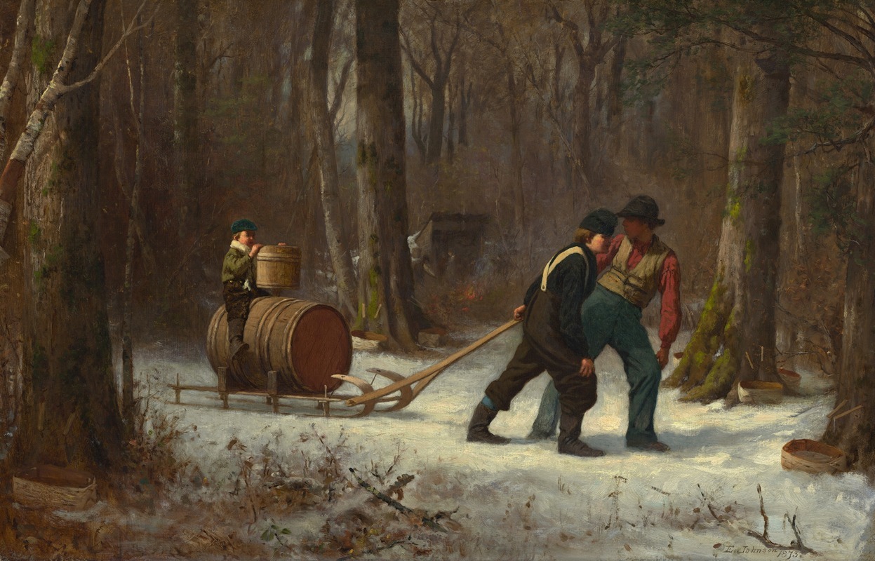 Eastman Johnson's painting depicts a group of figures on their way to camp.
