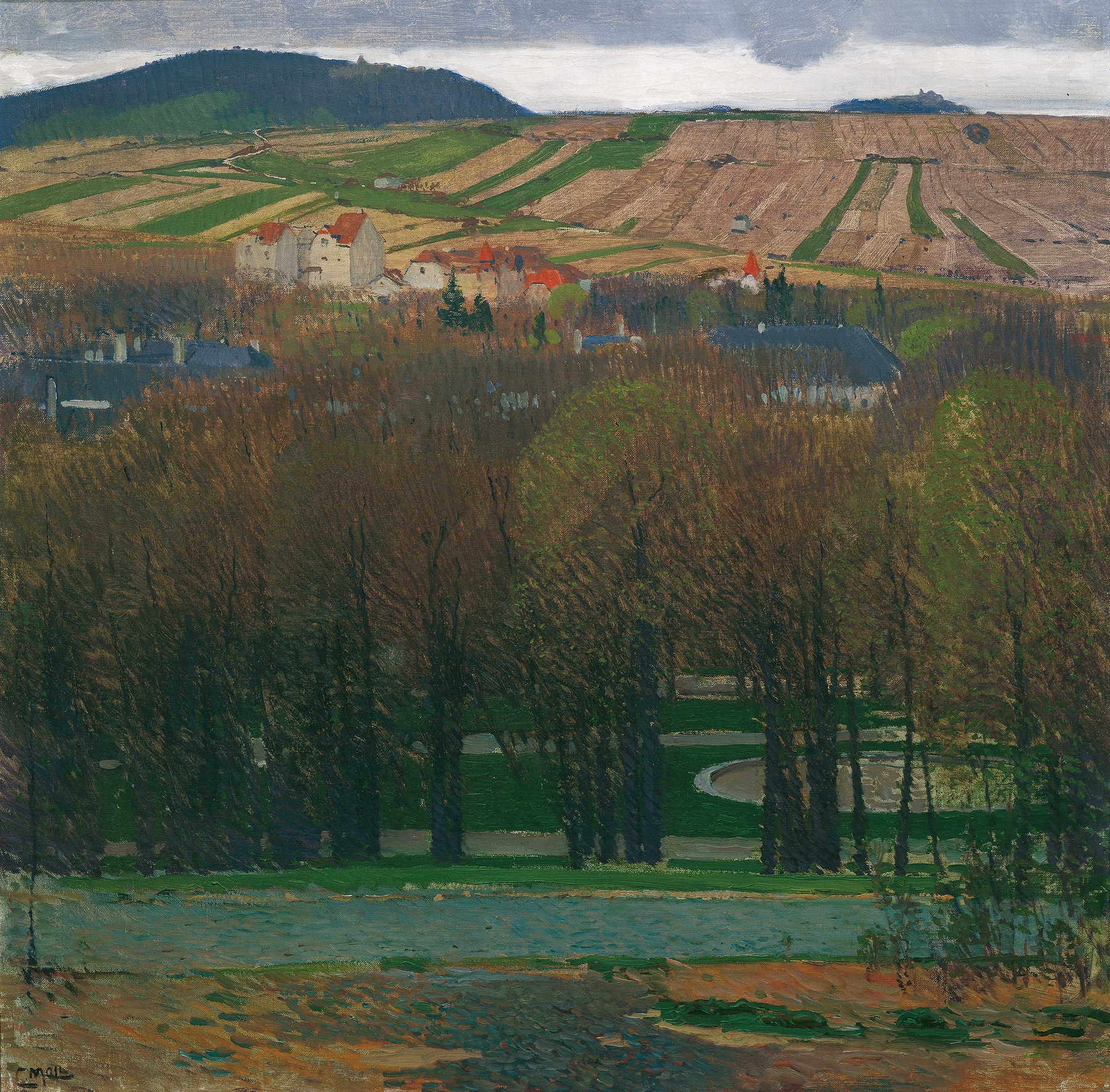 Landscape with hills and foliage, oil on canvas by Carl Moll