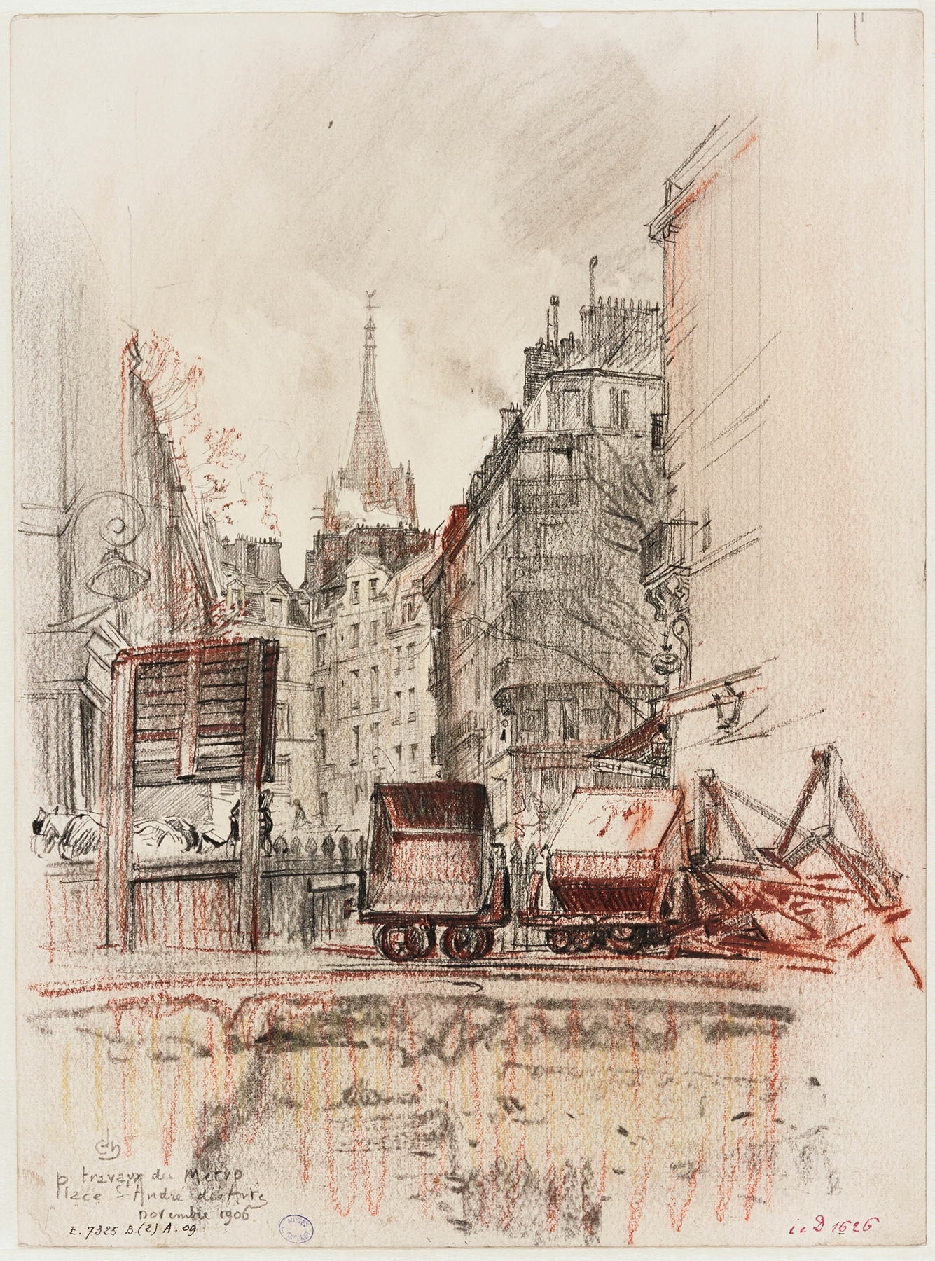 Travaux du métropolitain place Saint-André des Arts, 6ème arrondissement, Paris, by Charles Jouas, public domain