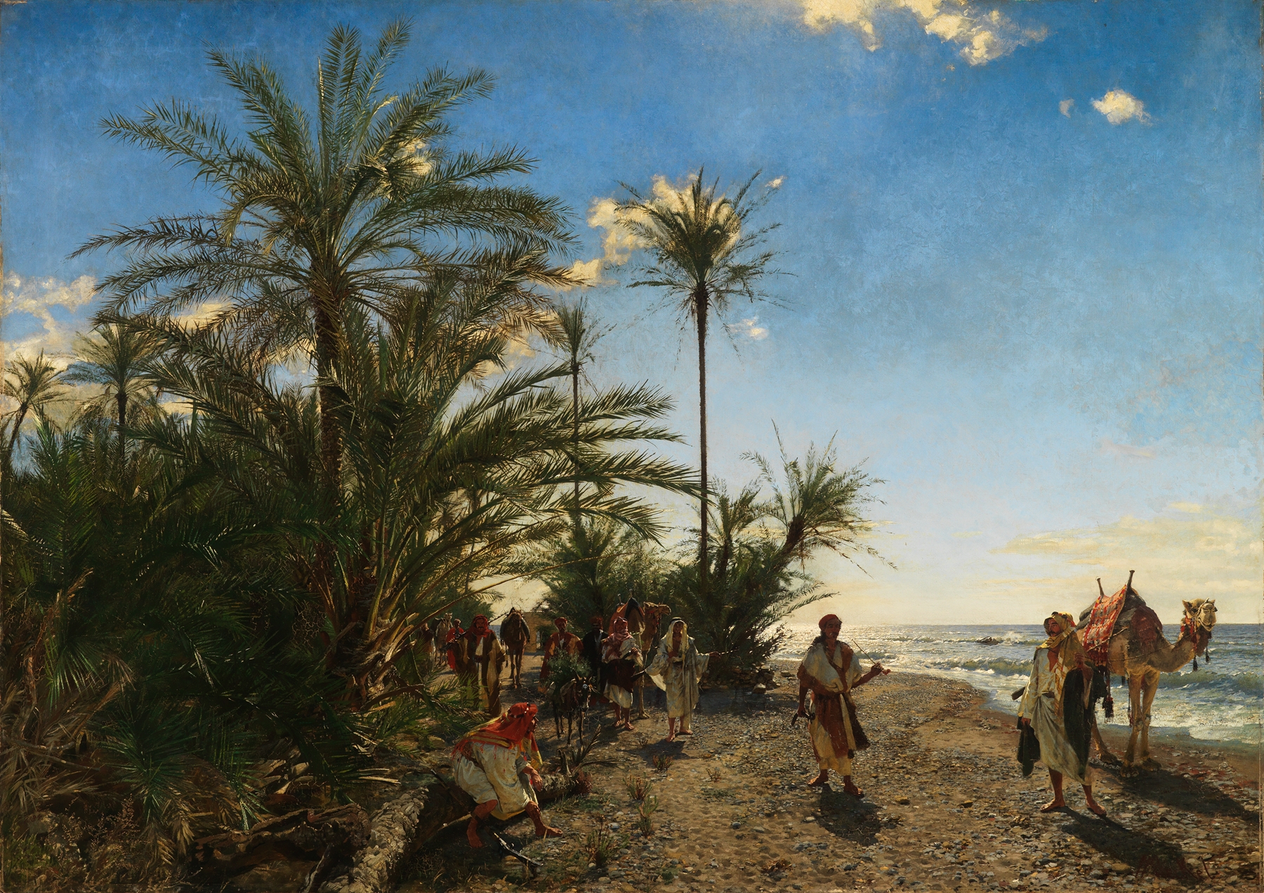 Landscape with palm trees and azure sky, oil painting by Adolf von Meckel
