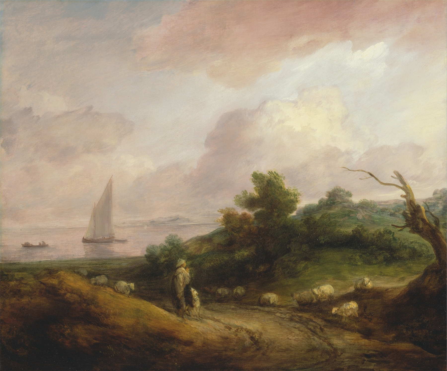 Coastal Landscape with a Shepherd and His Flock, by Thomas Gainsborough, public domain