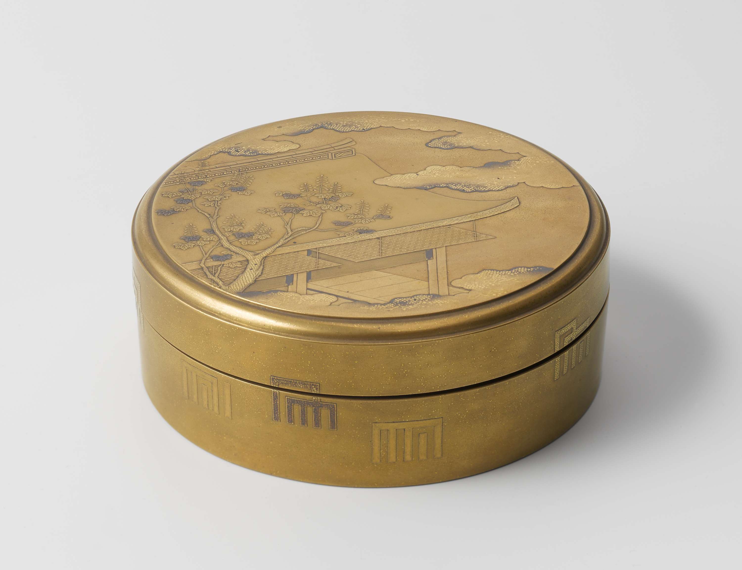 Victorian wooden boxes in a circular container by Unknown Artist