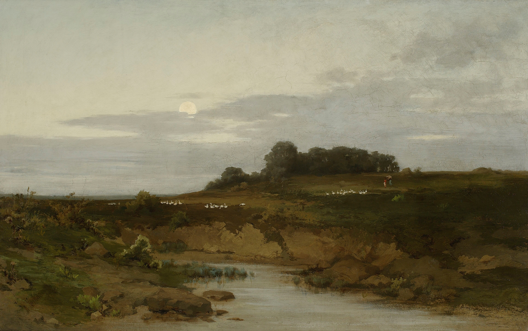 Evening by Roman Kazimierz Kochanowski, oil painting depicting a sunset landscape with warm hues.