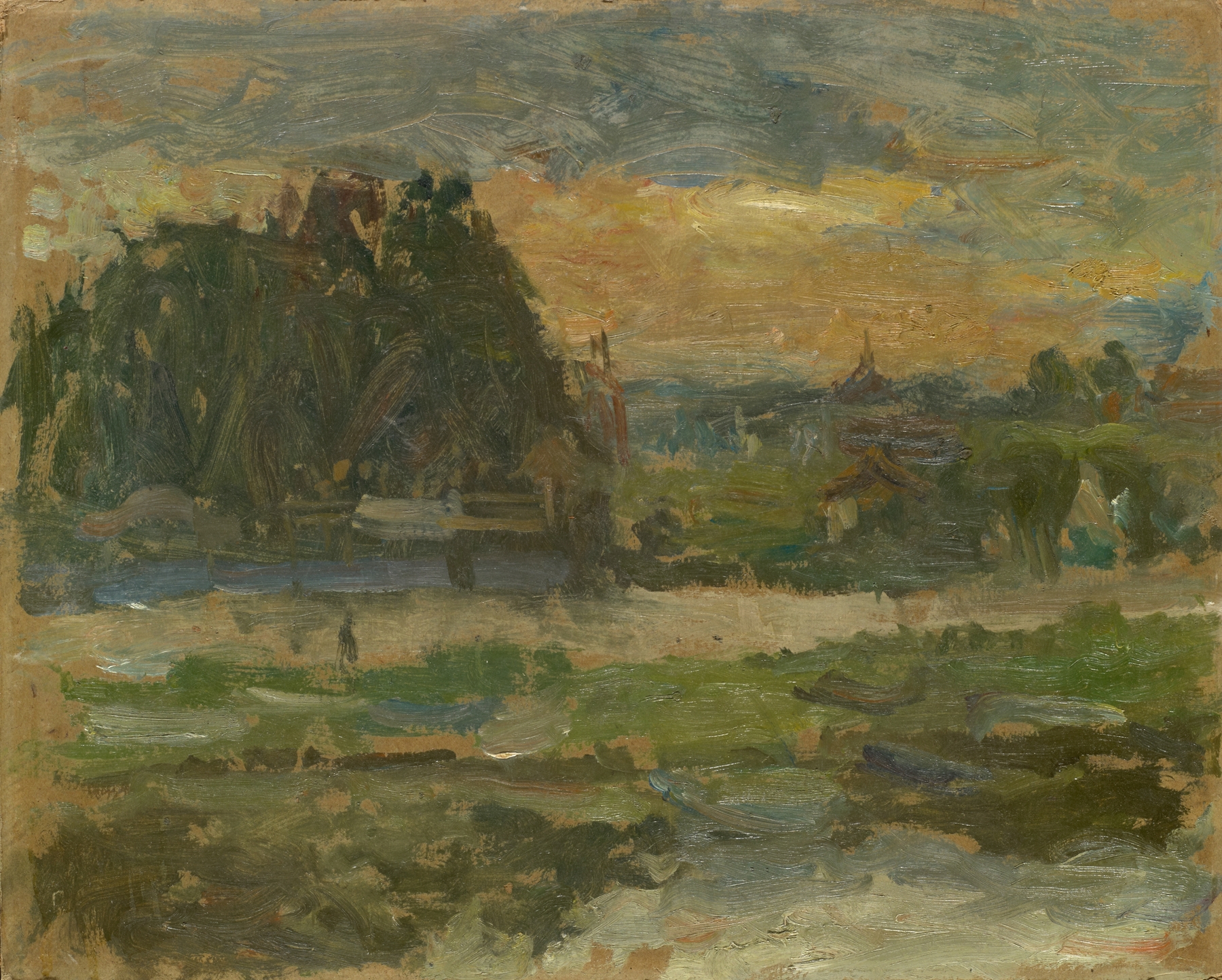 Twilight landscape with boats on the Seine, oil painting by Walter Kurt Wiemken