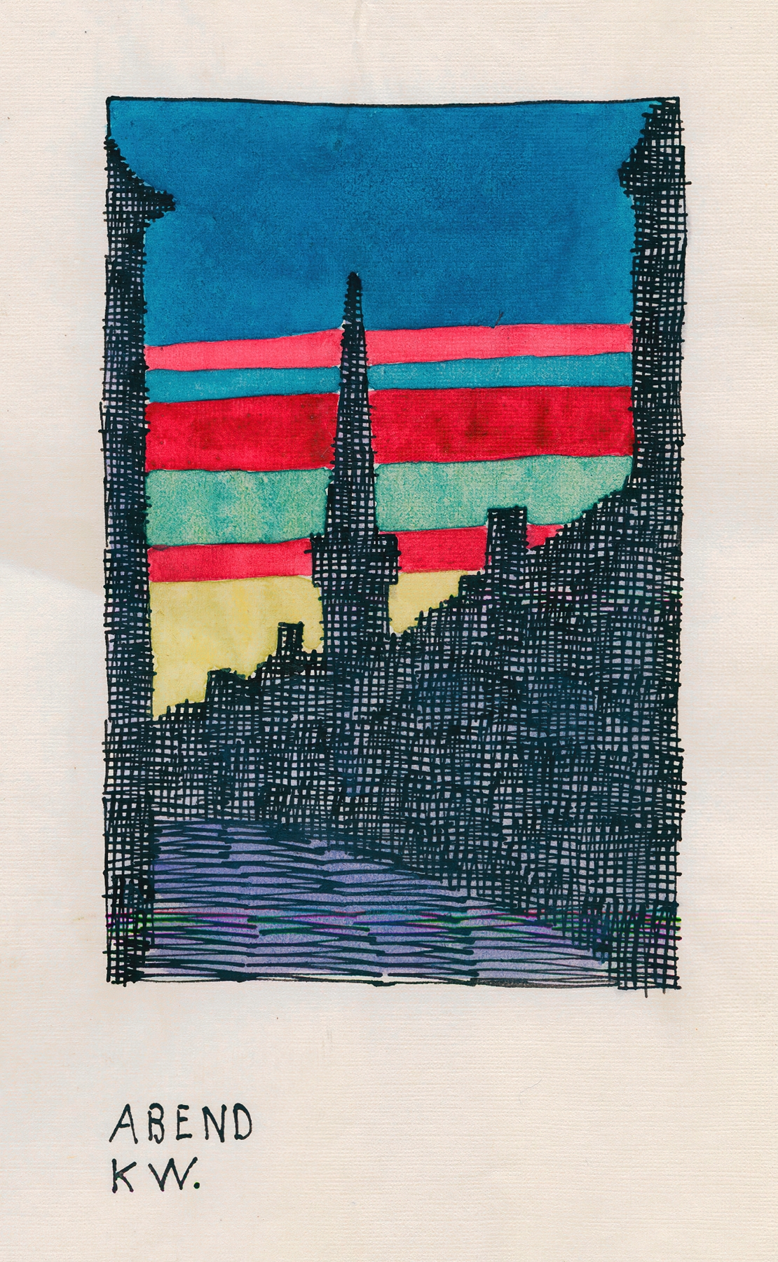 Expressionism landscape by Karl Wiener, featuring deep hues and a twilight atmosphere.