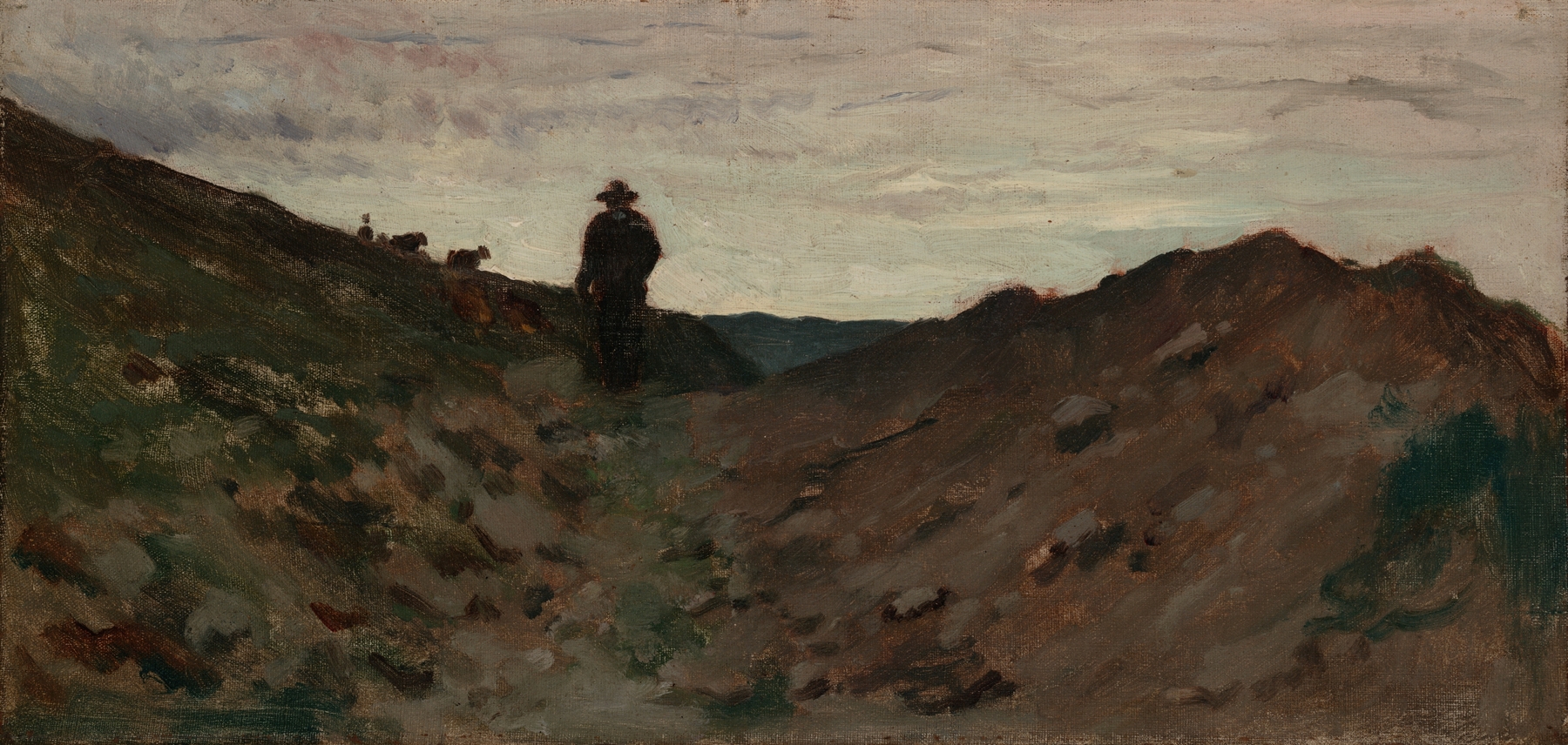 Landscape with Figure, oil on canvas by Jean-Baptiste-Camille Corot, featuring a figure among greenery.