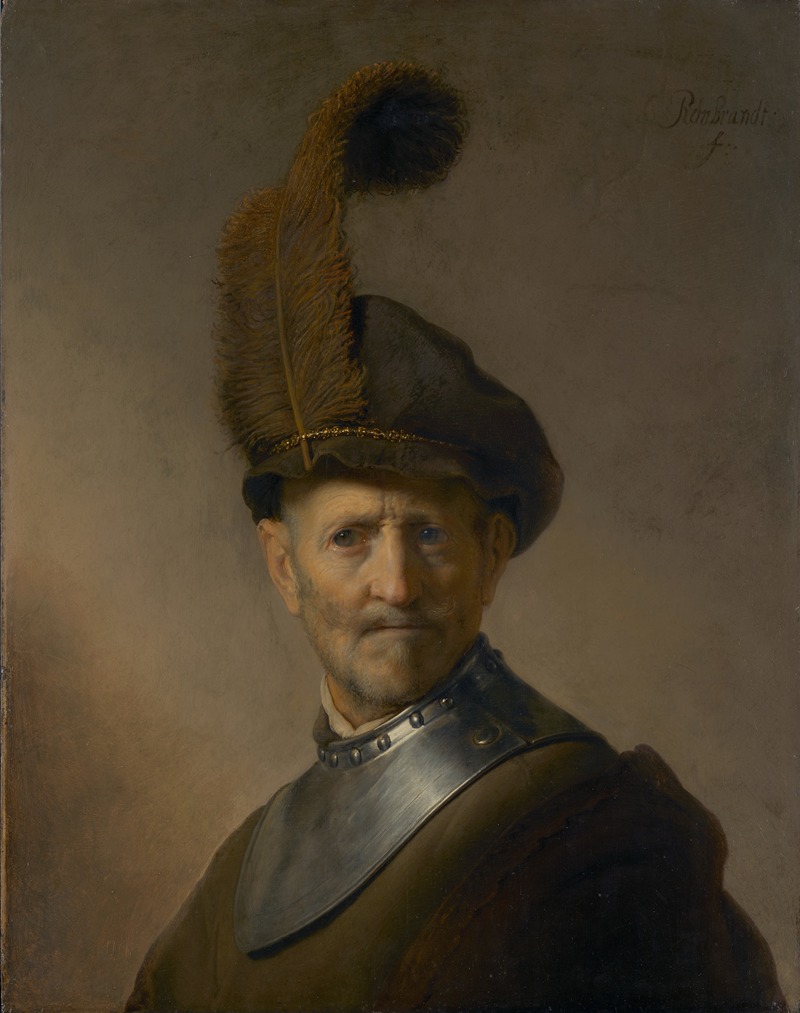 A portrait of an old man in military costume by Rembrandt.
