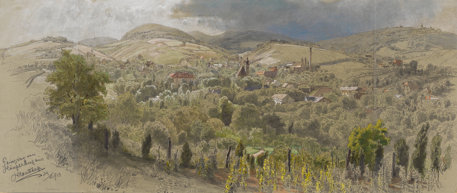 Grinzing vom Hungerberg aus, by Anton Hlavacek, public domain