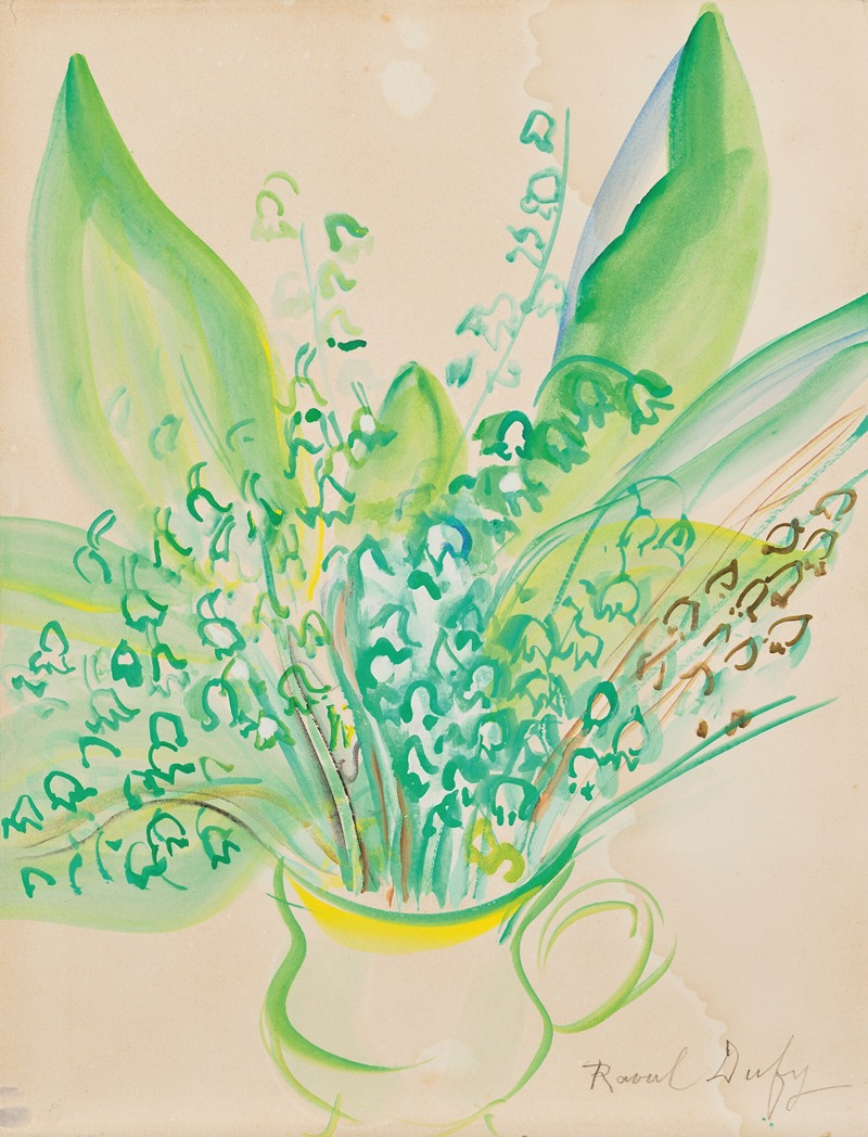 A vibrant floral painting by Raoul Dufy featuring lilies of the valley.