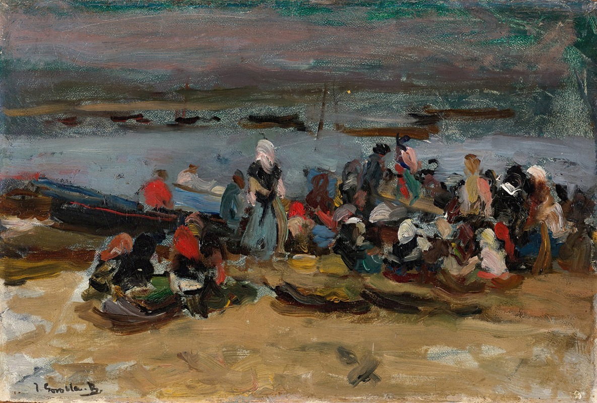 A serene marine landscape by Joaquín Sorolla depicting the estuary of Asturias.