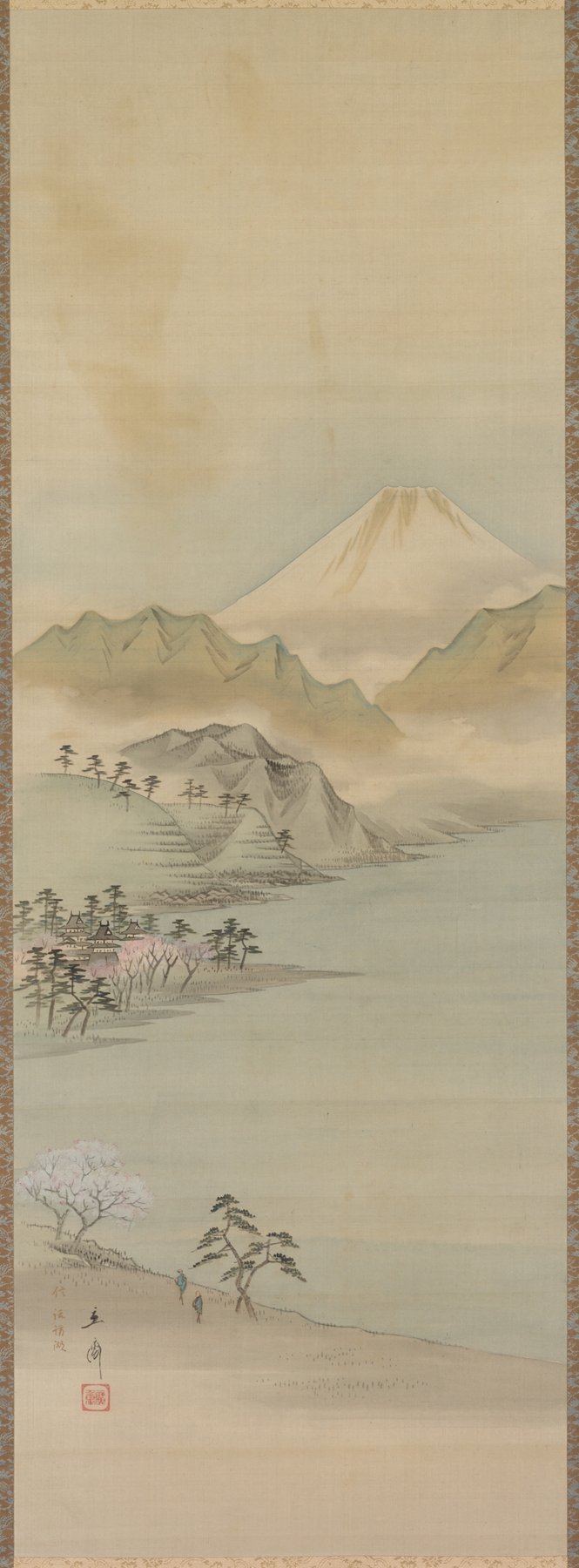 Lake Suwa by Utagawa Hiroshige, Ukiyo-e, depicting a serene landscape with a sunset over the lake.