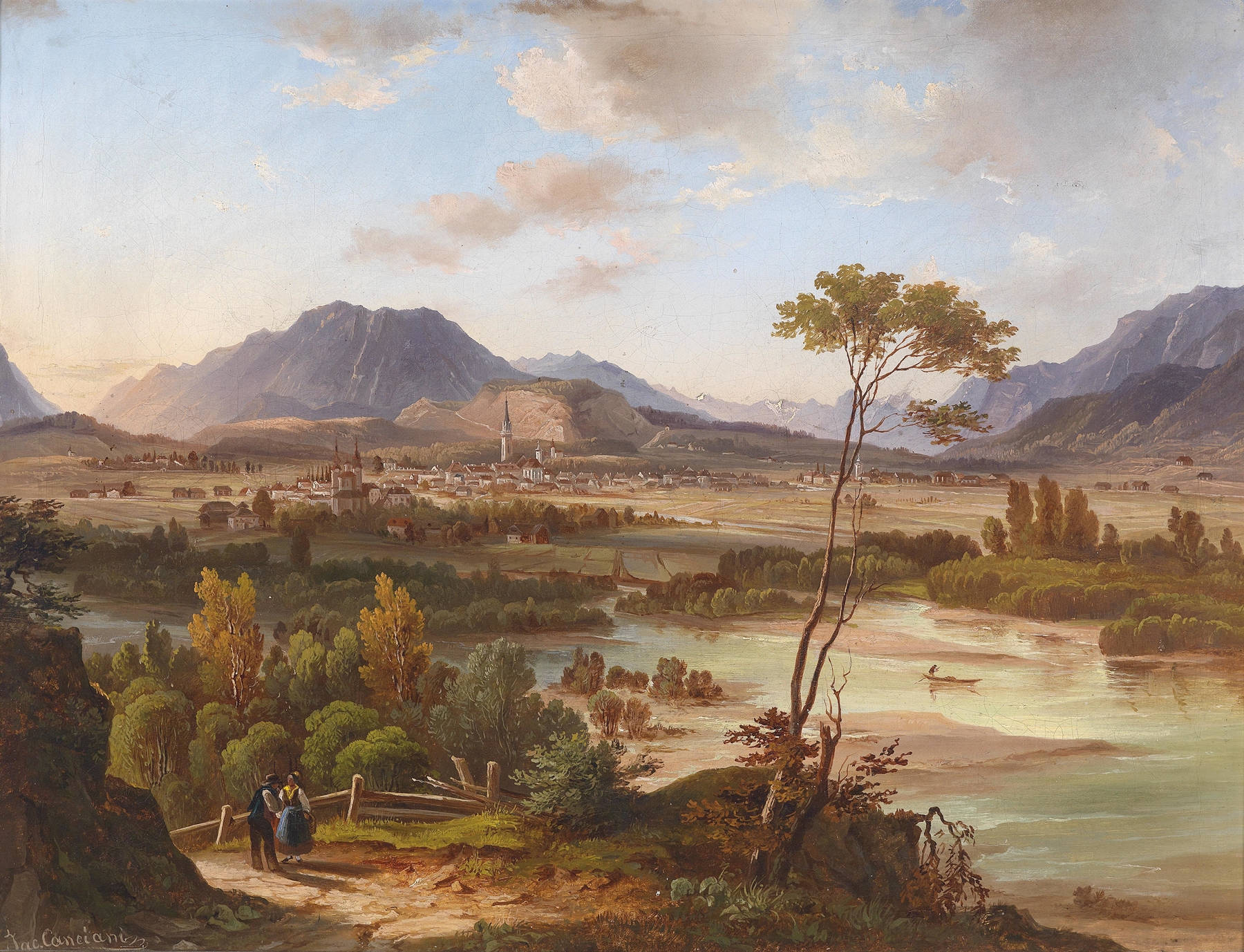 Landscape view of Villach by Jakob Canciani, oil painting