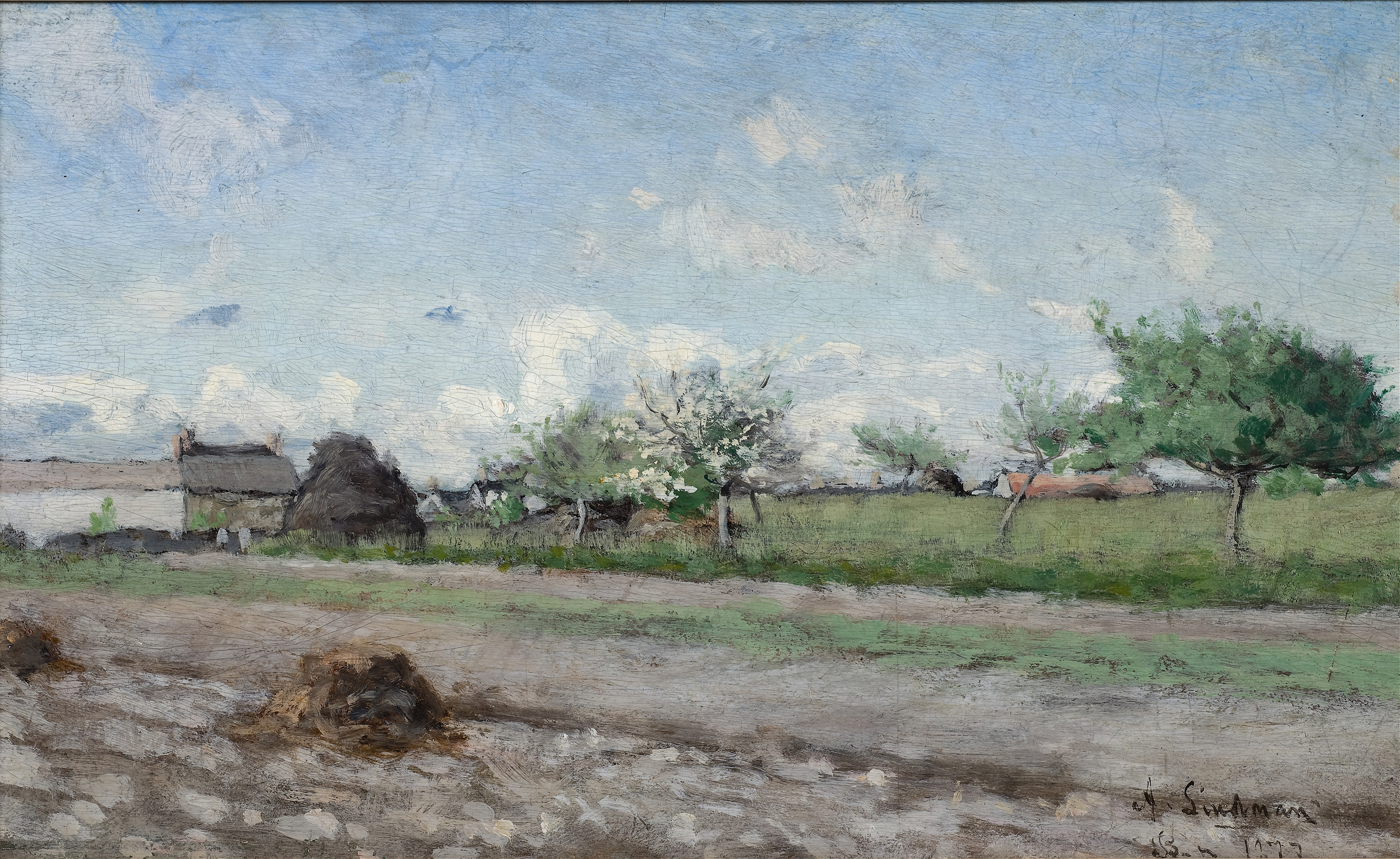Apple Tree in Flower by Axel Lindman, depicting apple blossoms illuminated by sunlight