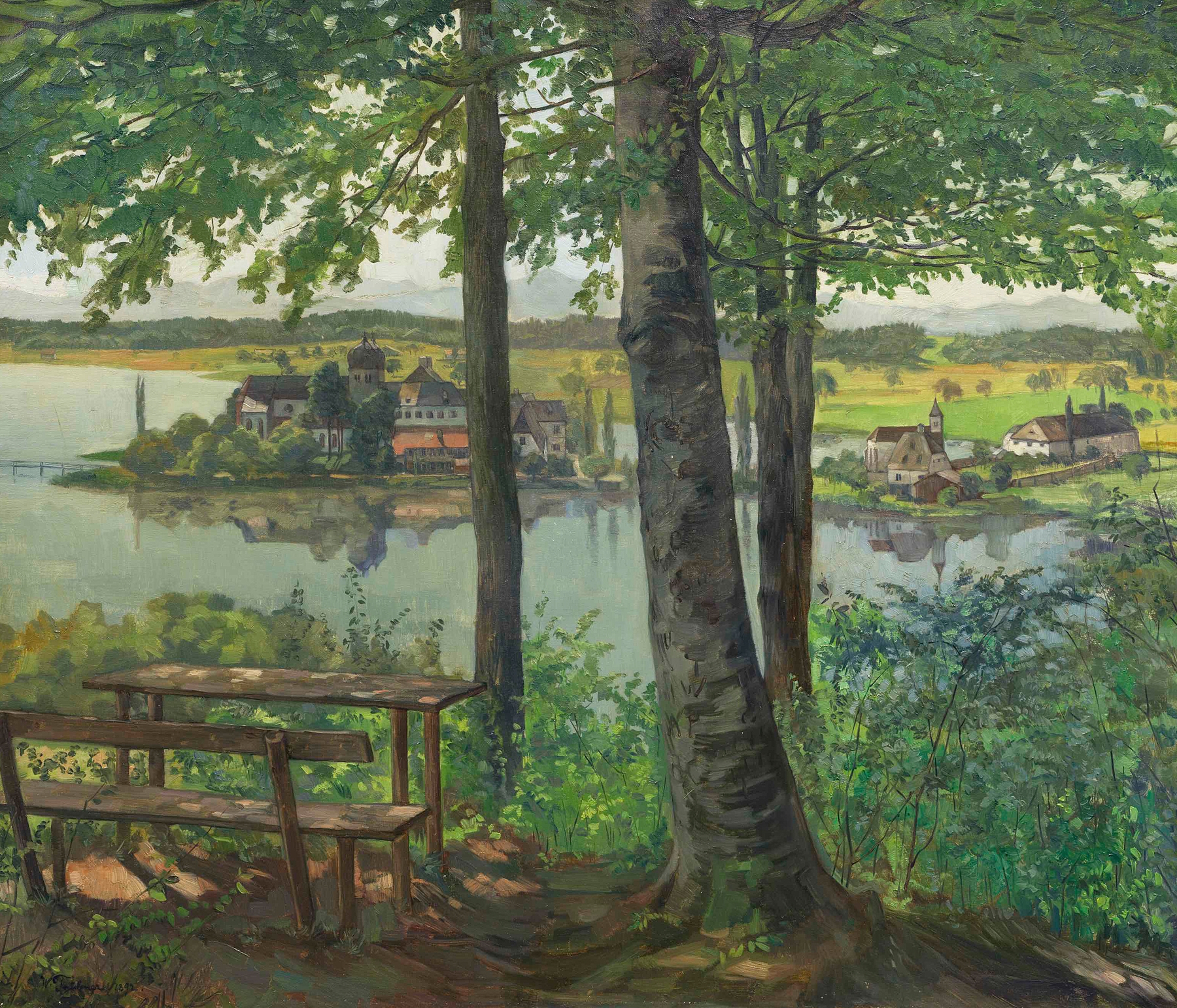 Aussicht auf Kloster Seeon, by Wilhelm Trübner, public domain