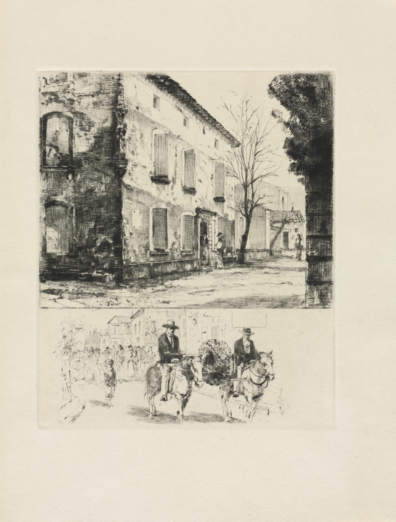 Figurative ink drawing by Auguste Brouet depicting a silhouette immersed in thought