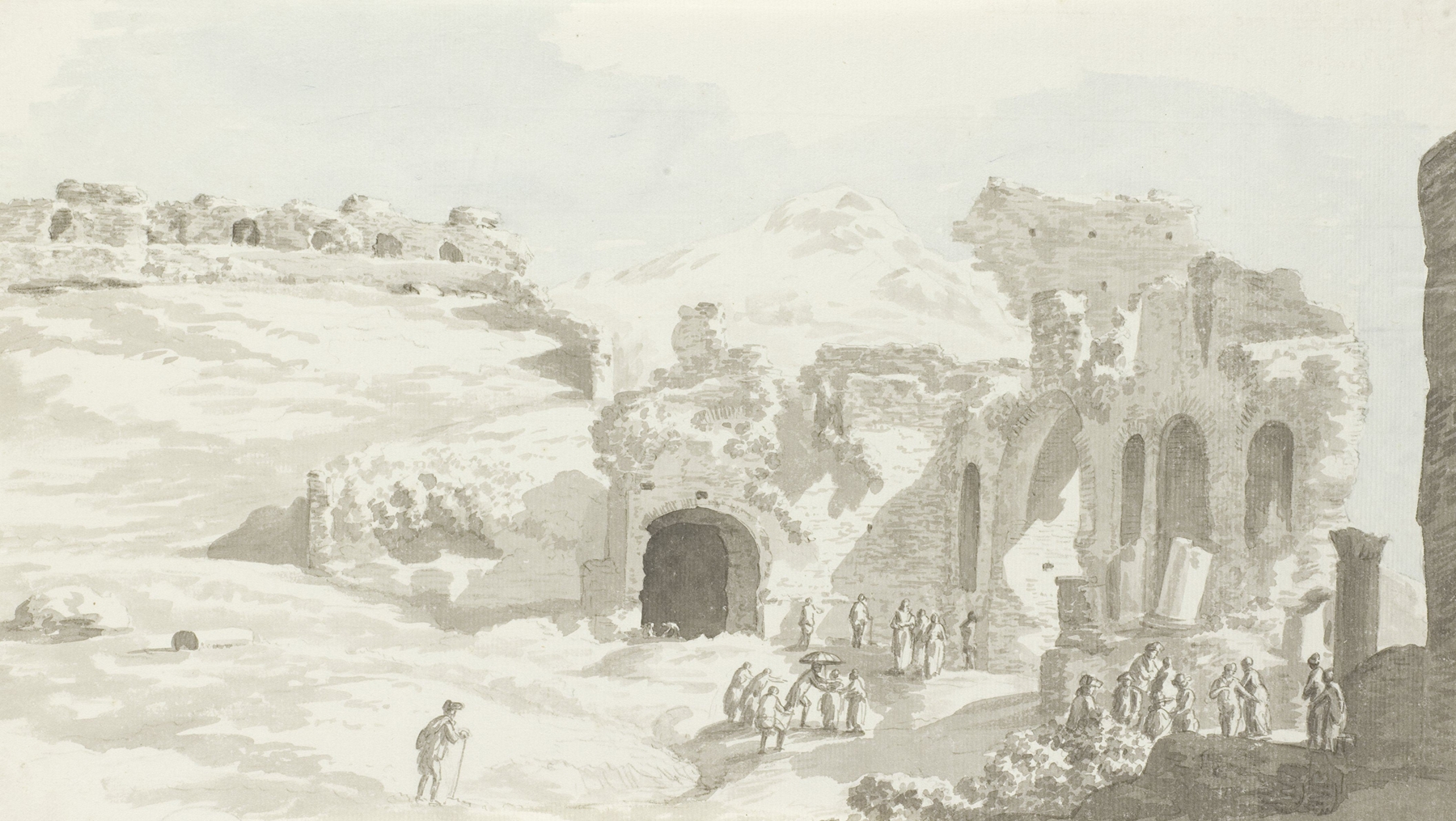 Neoclassicism artwork depicting the theater of Taormina by Abraham-Louis-Rodolphe Ducros