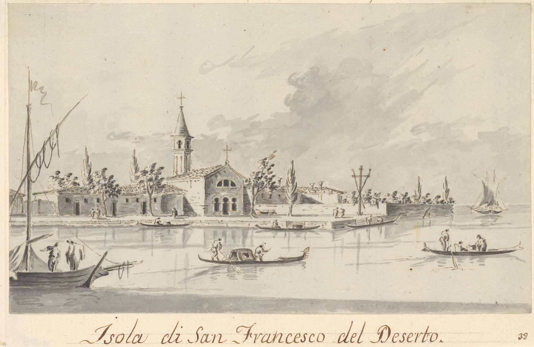 Landscape of The Island of San Francesco del Deserto by Giacomo Guardi, oil on canvas