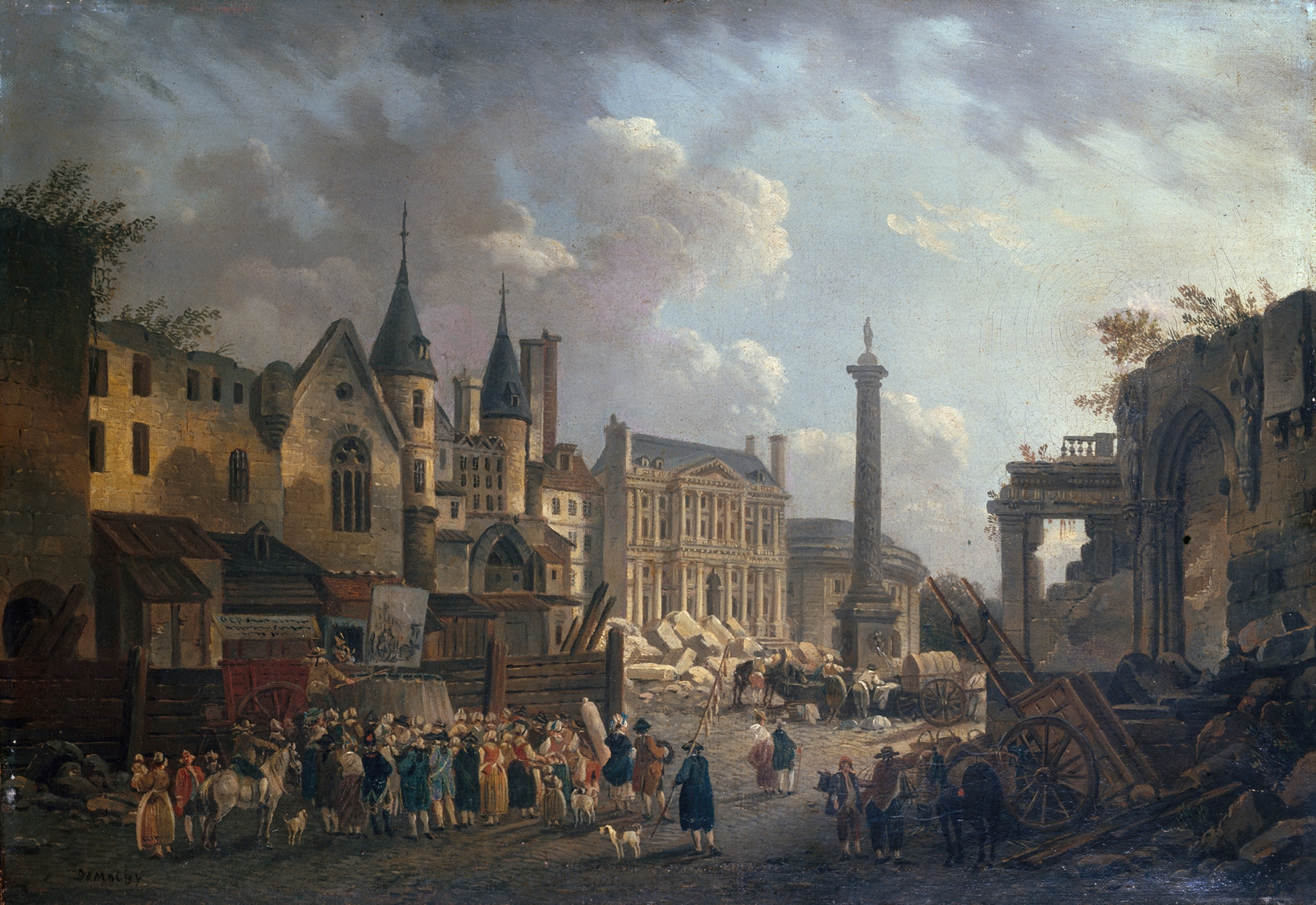 Rococo genre scene depicting a bustling marketplace by Pierre-Antoine Demachy