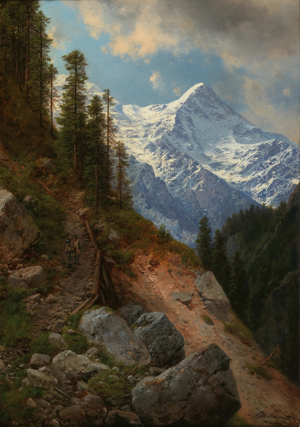 Alpinists meeting in the French Alps, oil on canvas by Carl Millner