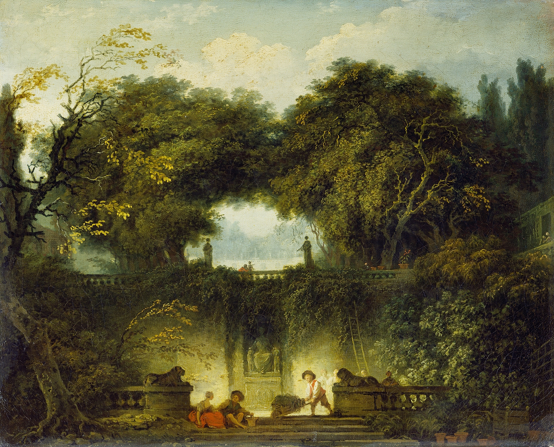 Lovers in a park, oil on canvas by Jean-Honoré Fragonard
