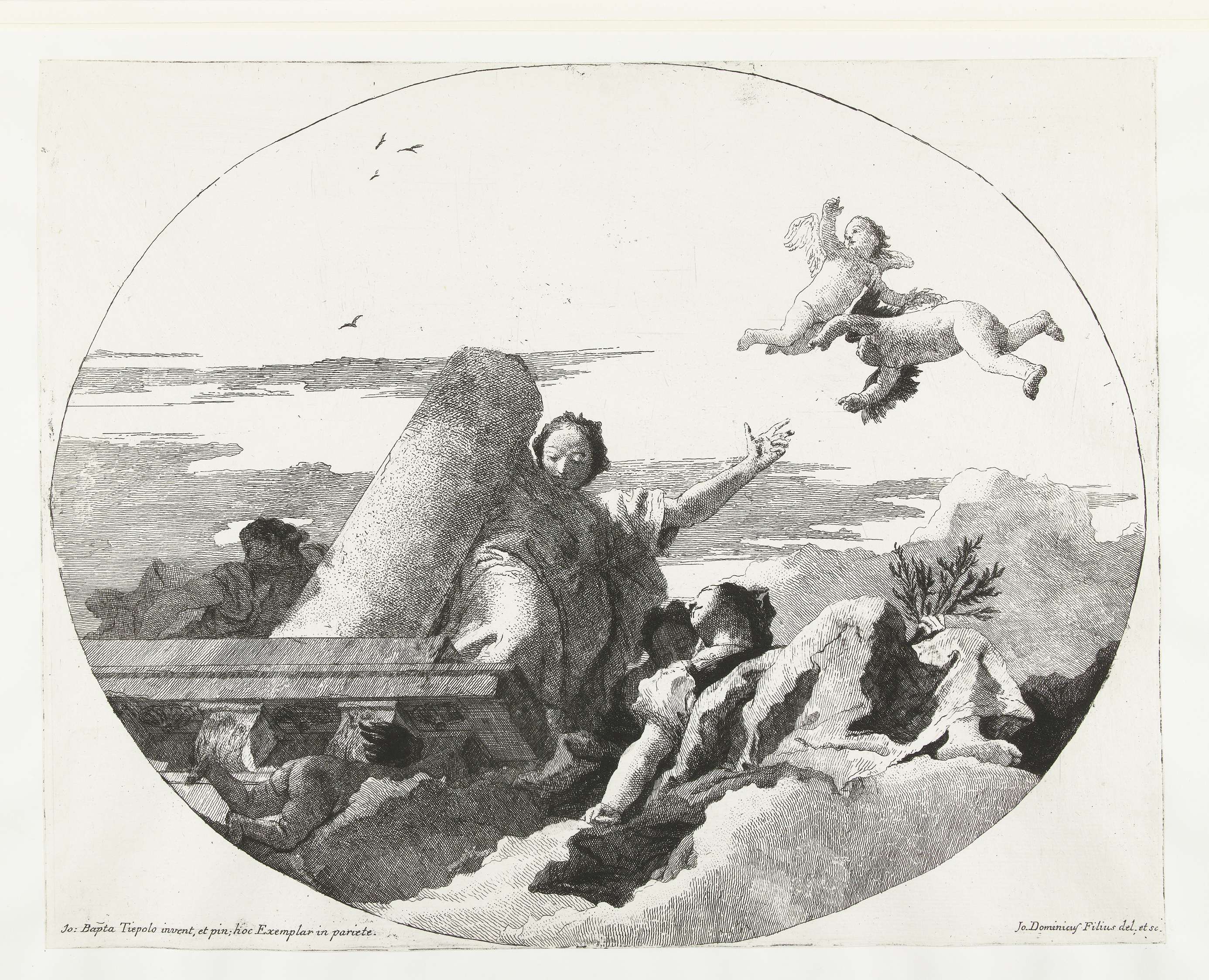 Allegorie met Kracht en Vrede, etching by Giovanni Domenico Tiepolo