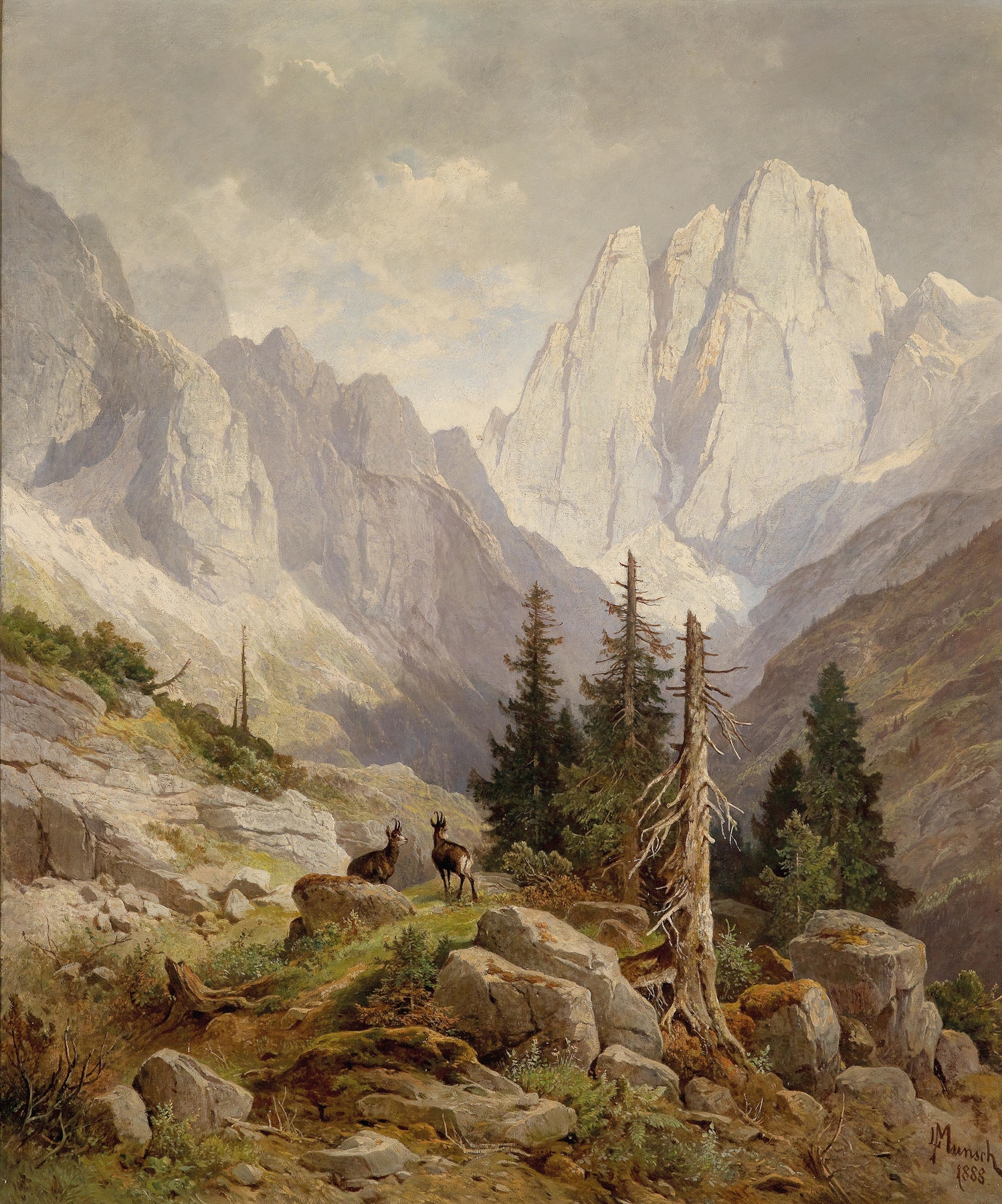 Landscape featuring mountains and snow by Leopold Munsch