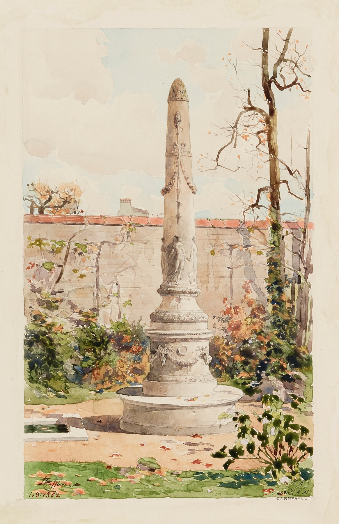 Obélisque by Fédor Hoffbauer, depicting an obelisk in a garden, medium unknown