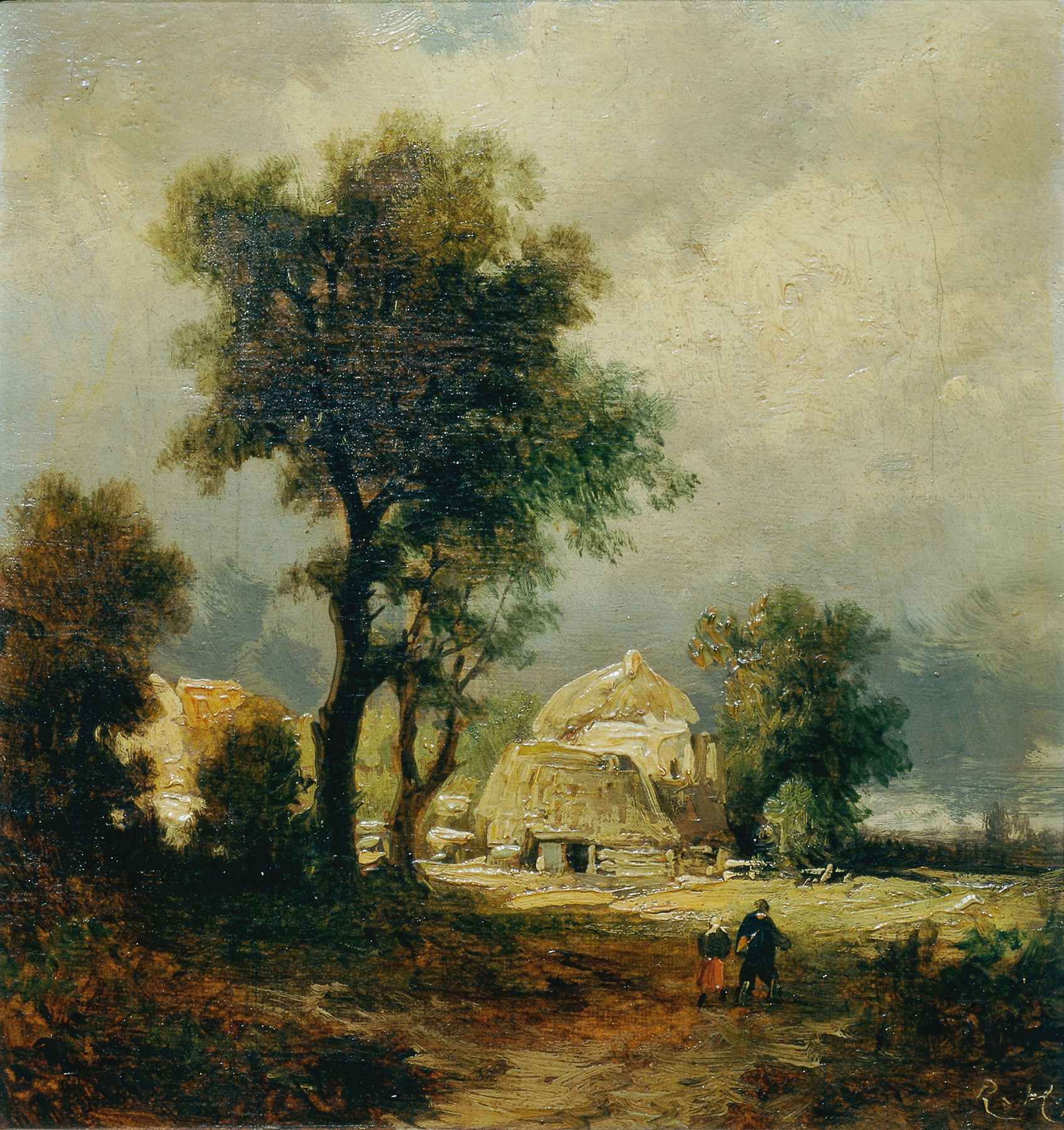 Ungarisches Dorf by Remigius Adrianus van Haanen, oil painting depicting a serene village landscape.
