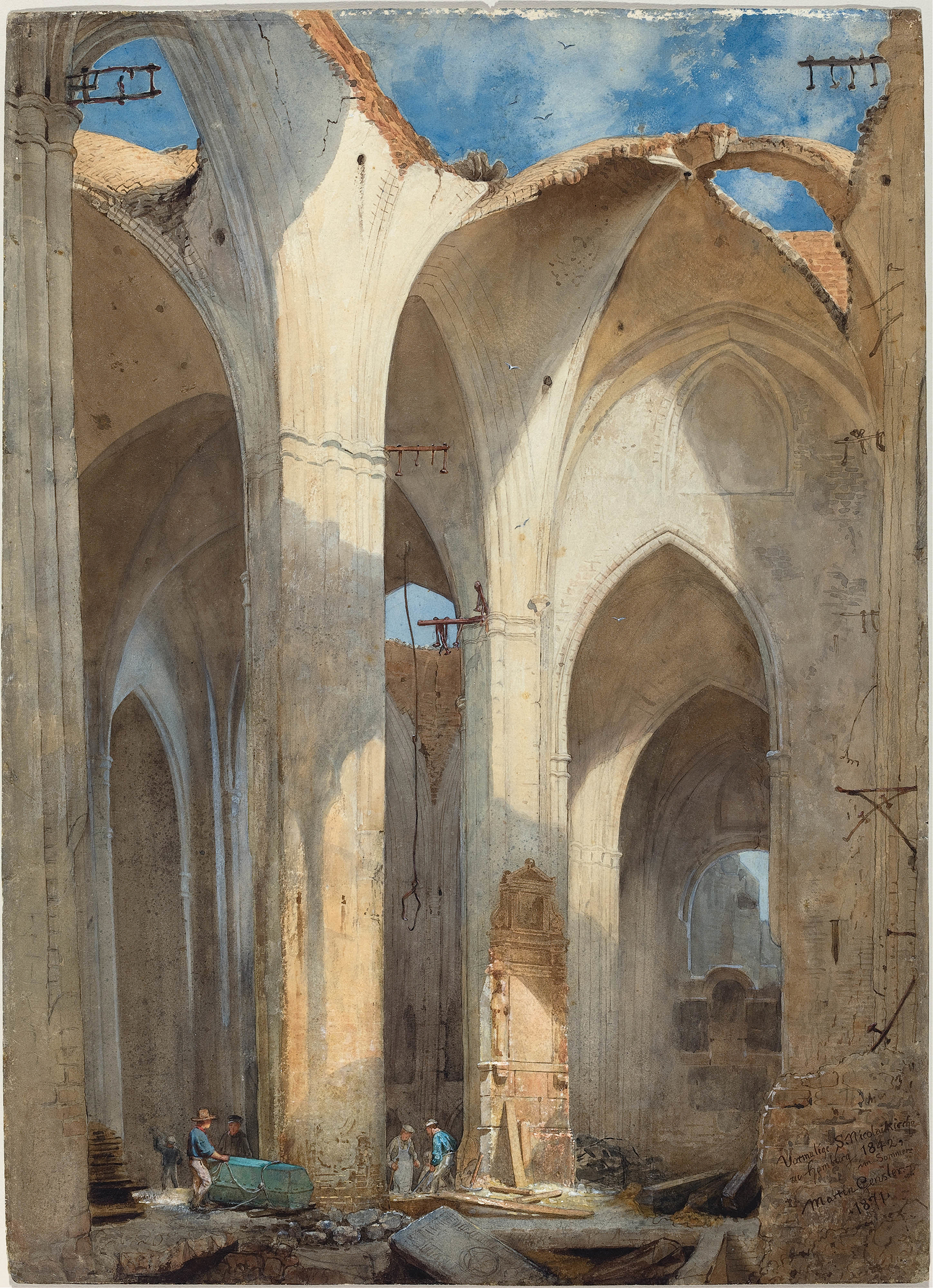 The Ruins of Saint Nicolai Church in Hamburg, by Martin Gensler, public domain