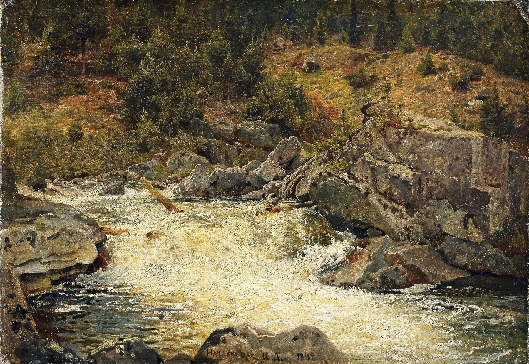 Waterfall in Hallingdal, by Hans Gude, public domain