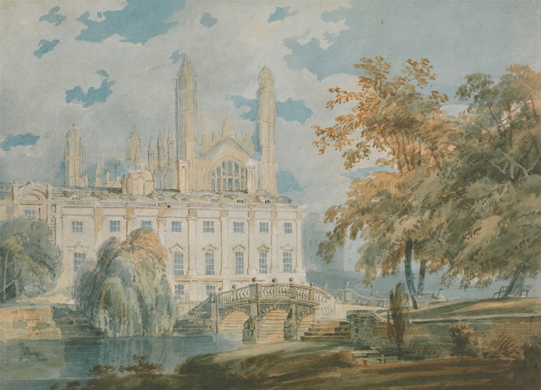 Clare Hall and King’s College Chapel, Cambridge, from the Banks of the River Cam, by Joseph Mallord William Turner, public domain