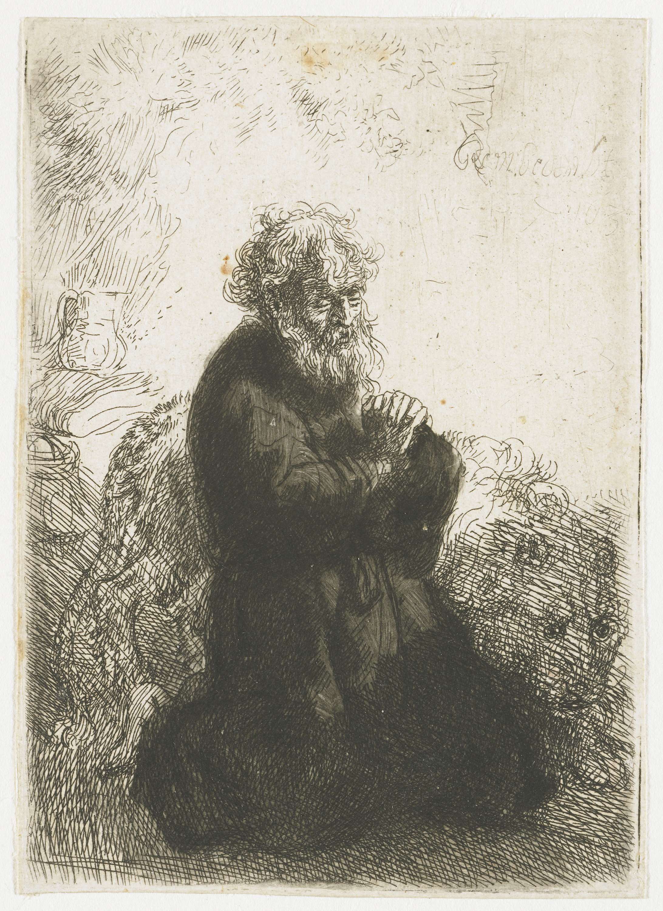 St Jerome kneeling in prayer, etching by Rembrandt van Rijn