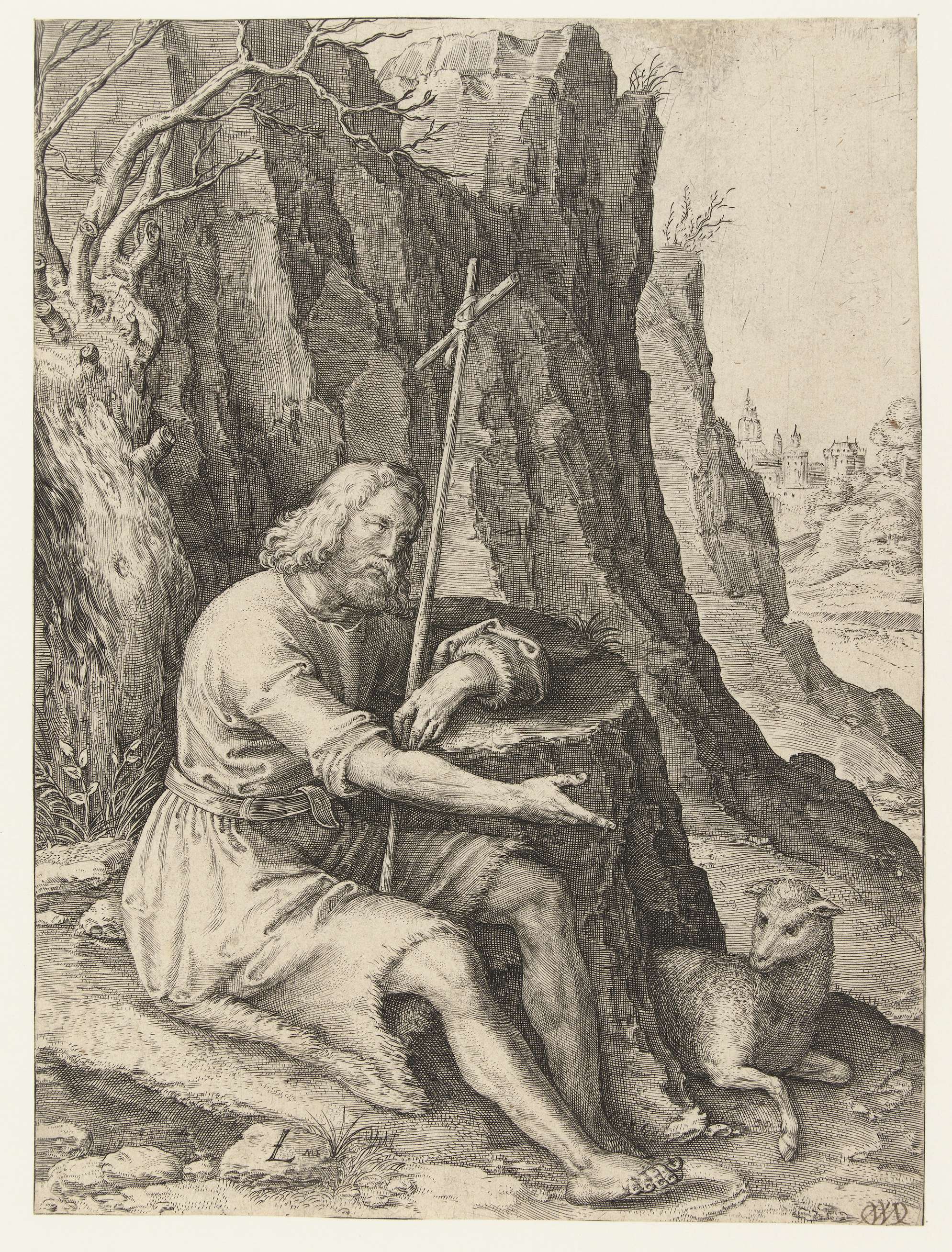 Engraving of John the Baptist in the desert by Raphael de Mey