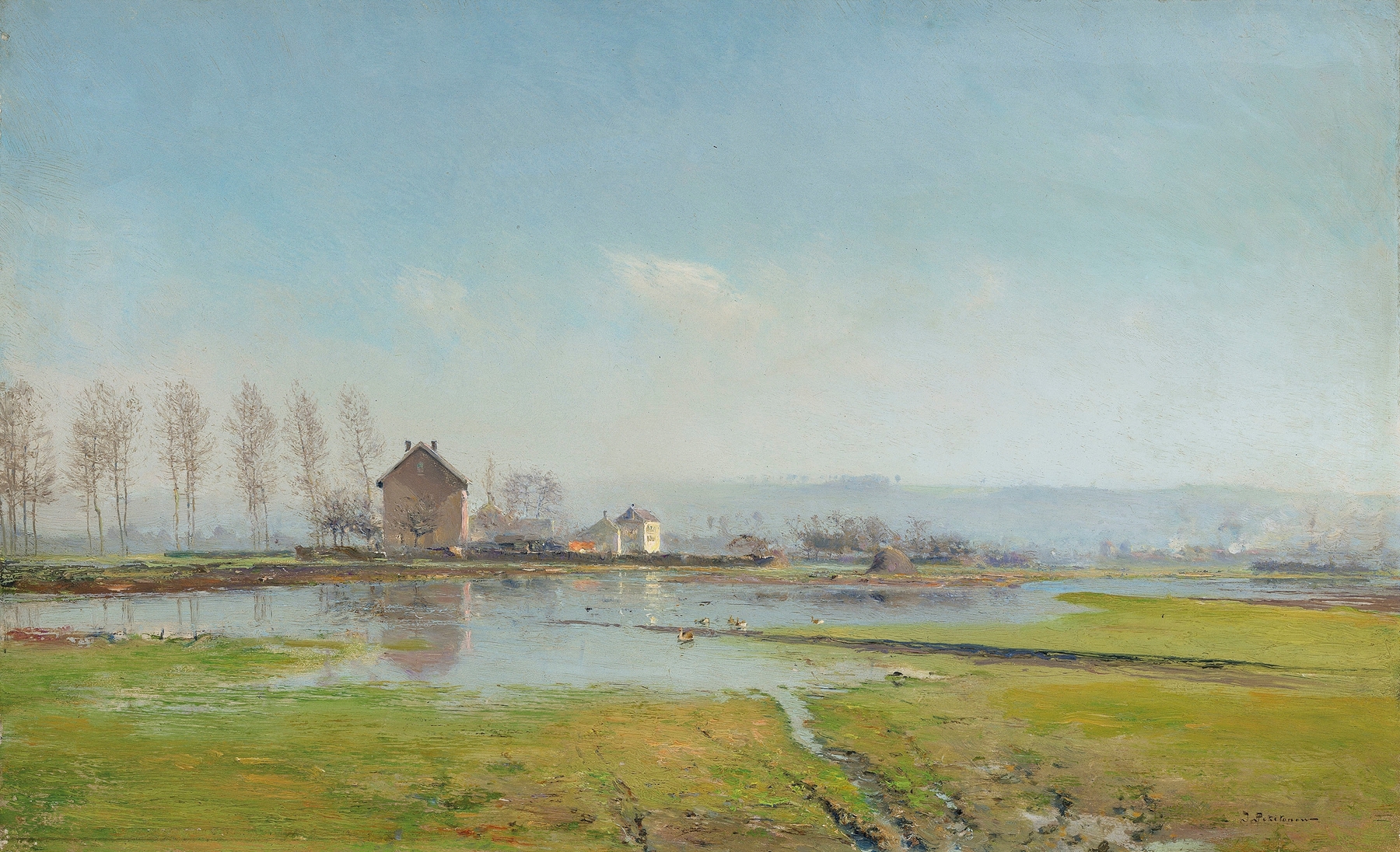 Landscape of a quaint house in soft hues, oil painting by Ivan Pavlovich Pokhitonov