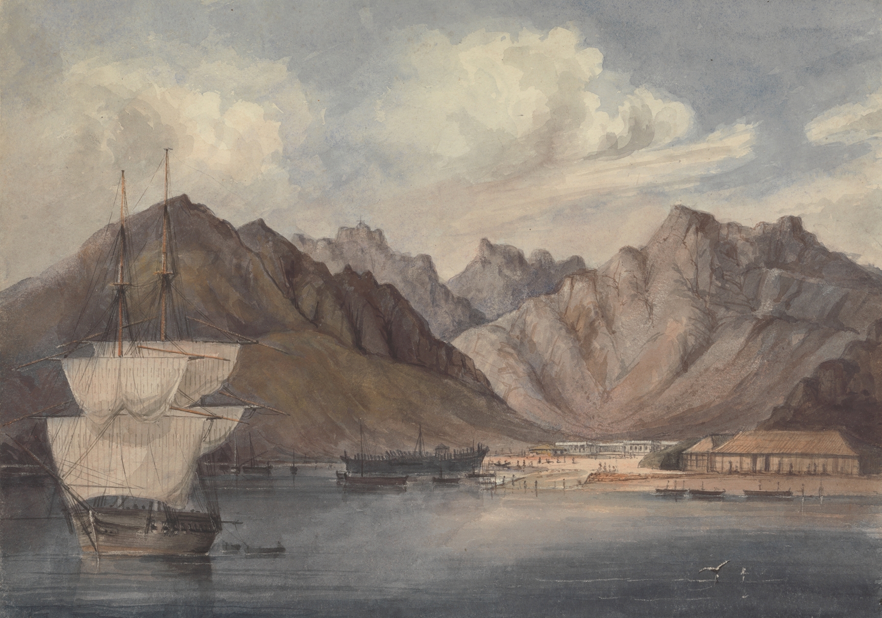 A Mediterranean port scene with fishermen and gentle waves, oil painting by Charles Dyce