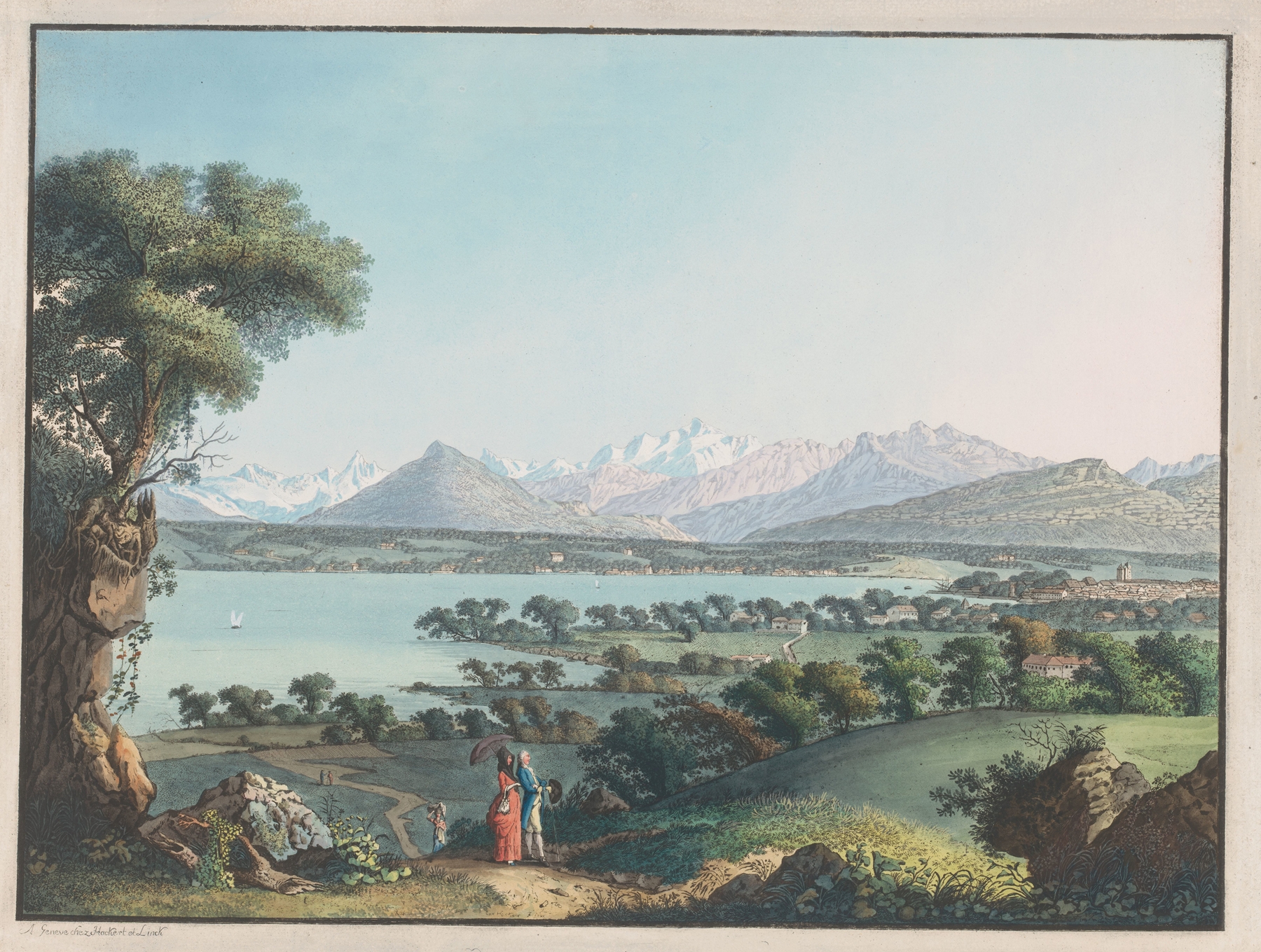 Vuë du Mont-Blanc et une partie de Genéve, by Carl Ludwig Hackert, public domain