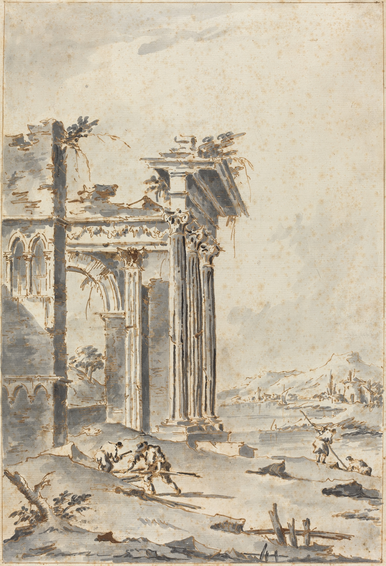 Capriccio of Classical Ruins on a Shore, Rococo, Giacomo Guardi