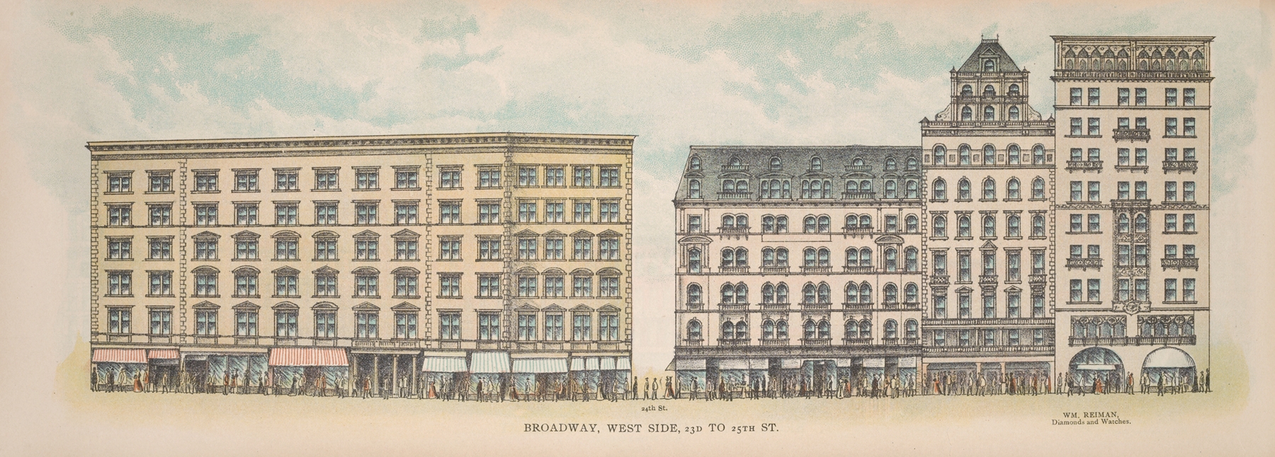 Genre scene depicting a city street with gas lamps by Mail & Express