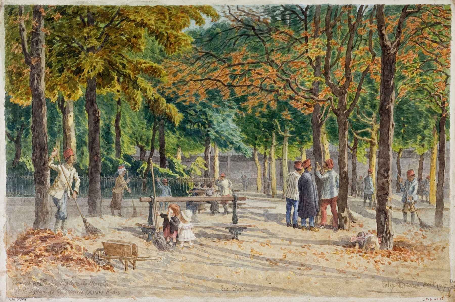 Genre scene depicting a lively square in an oil painting by Félix Brard